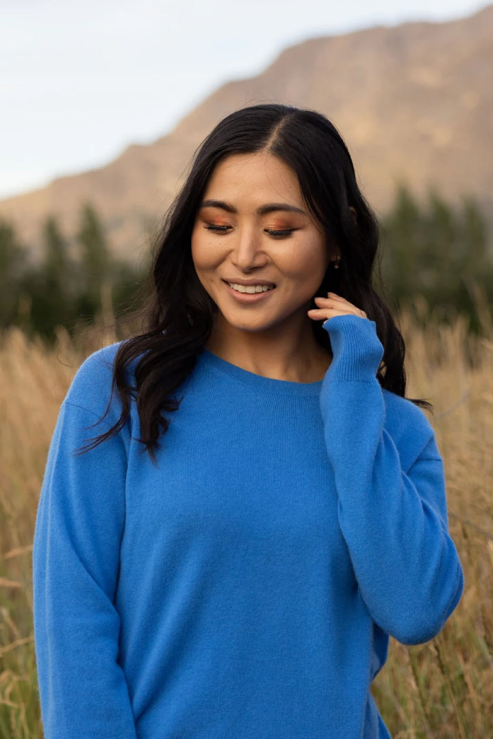 Ever Be Round Neck Knit Sweater - Cobalt Blue front view