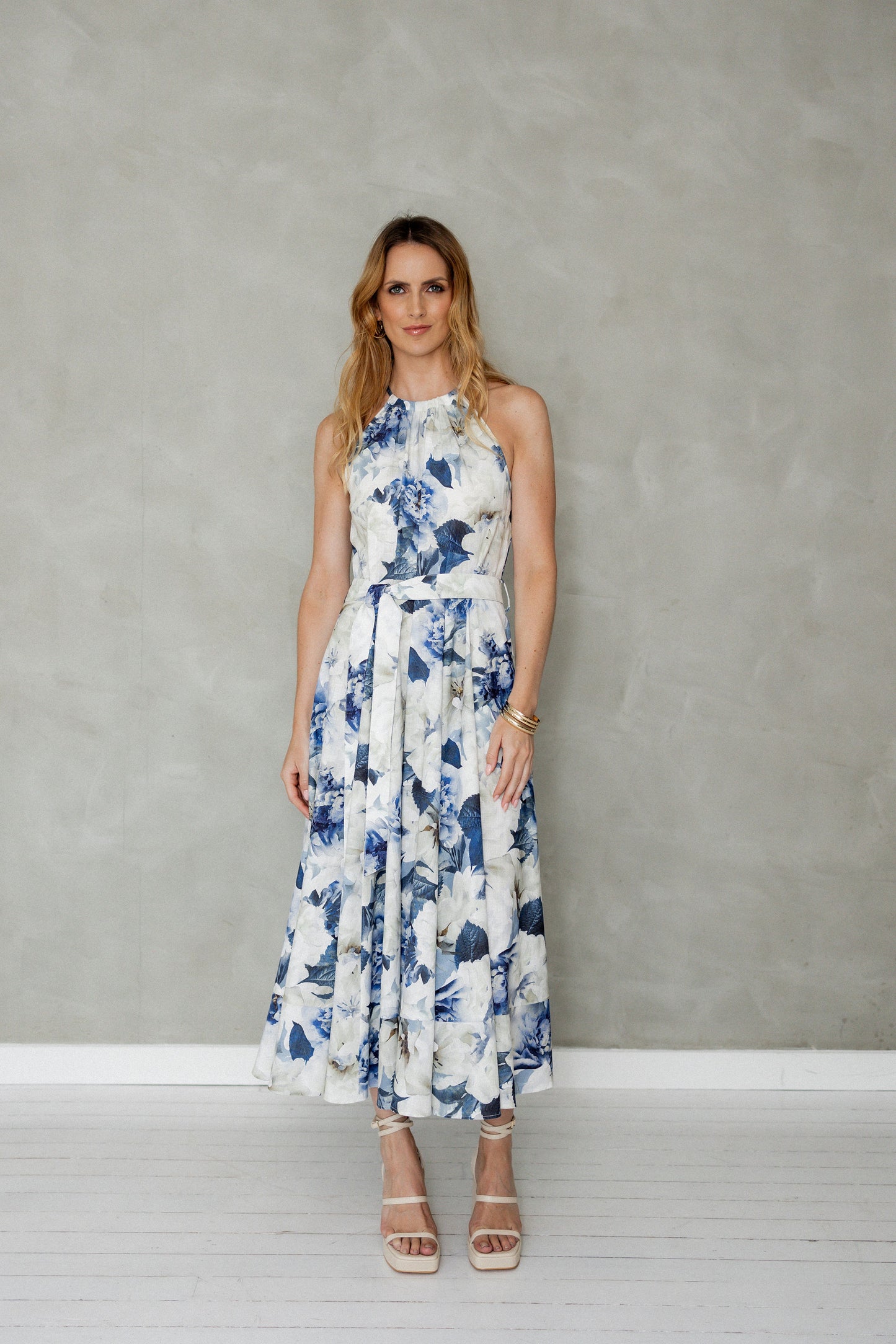 Matchless Sleeveless Halter Midi Dress Mazu Print front view