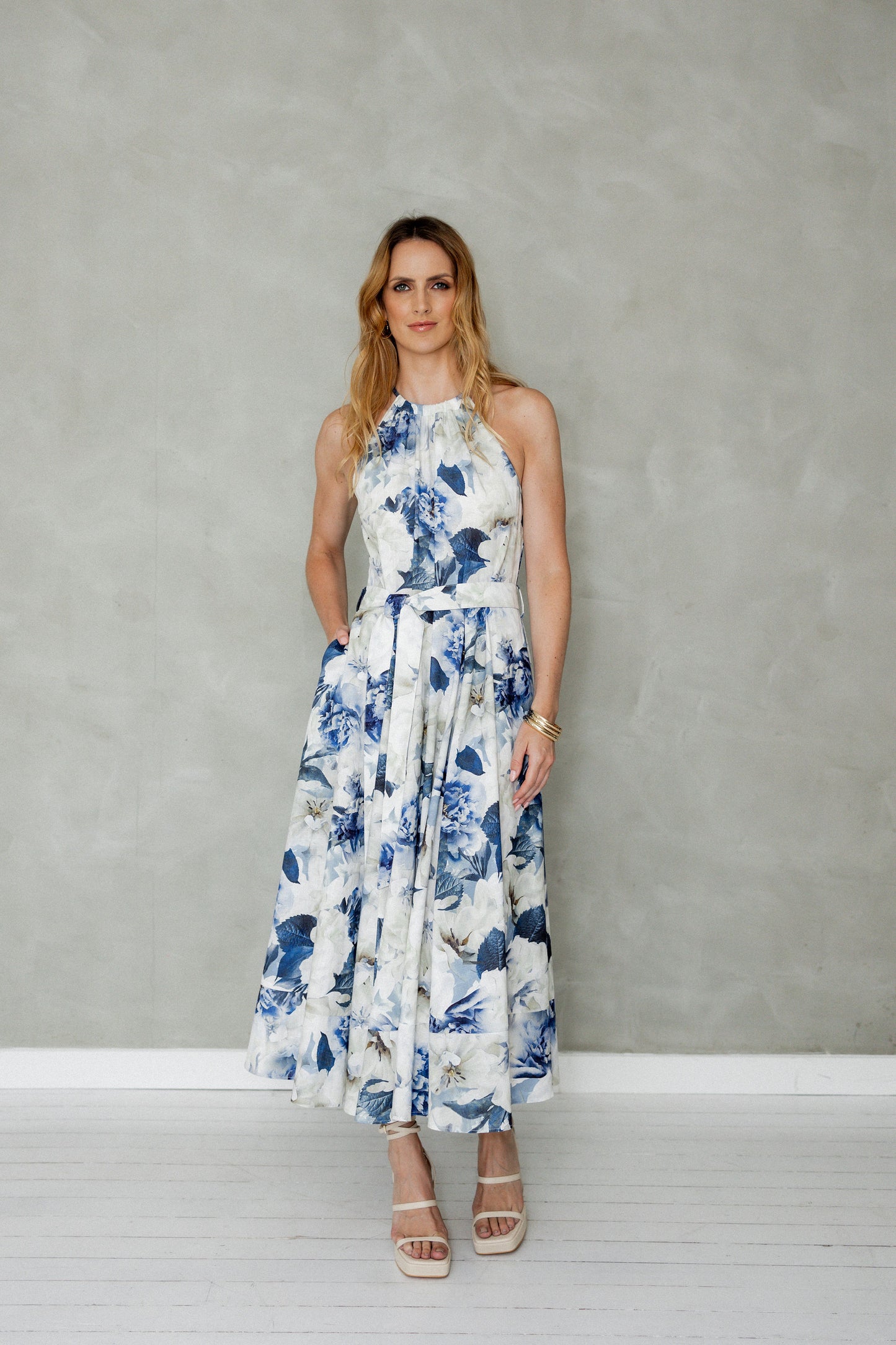 Matchless Sleeveless Halter Midi Dress Mazu Print front view