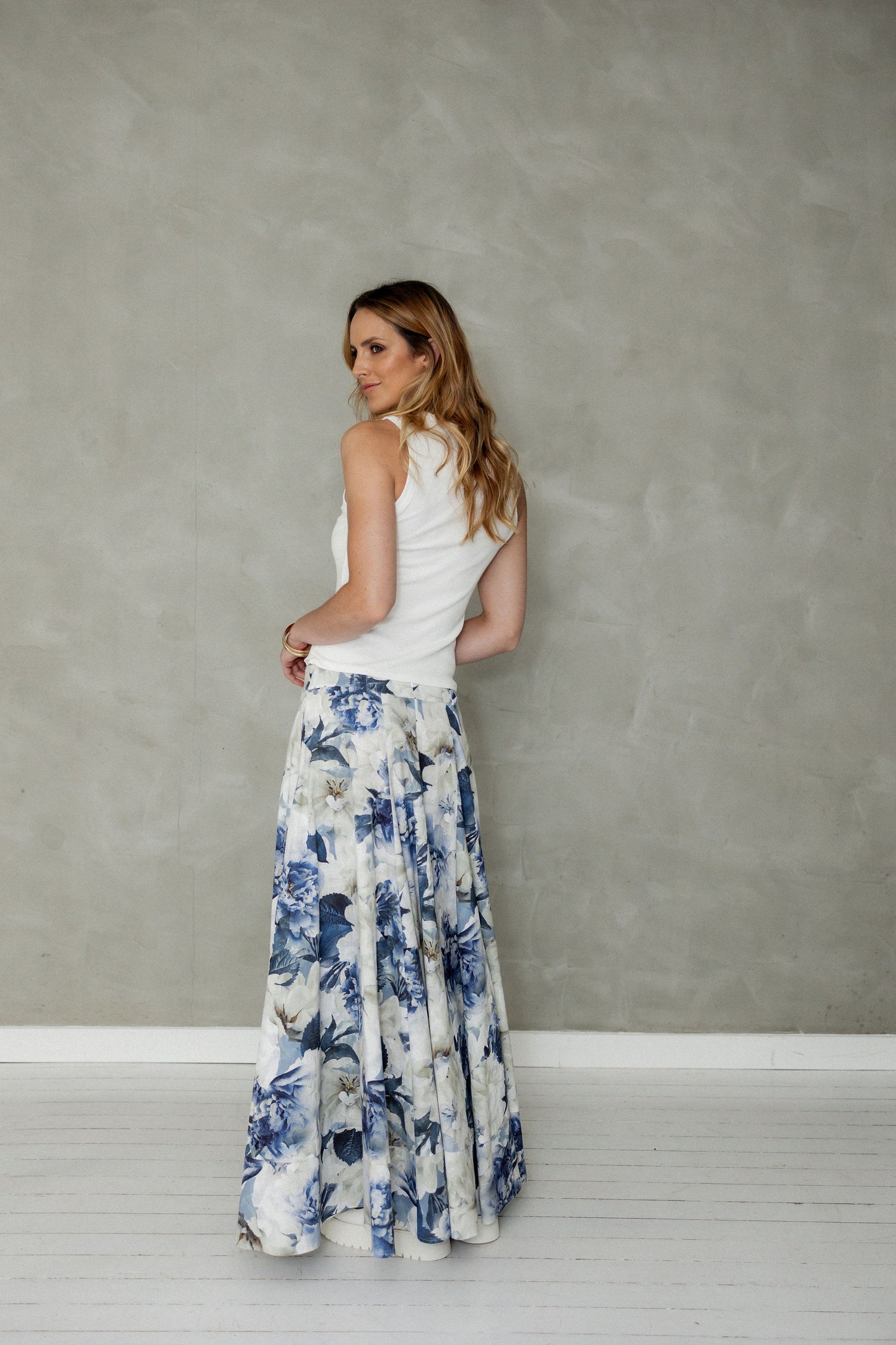 Never Be Maxi Cotton Skirt Blue Floral Print back view