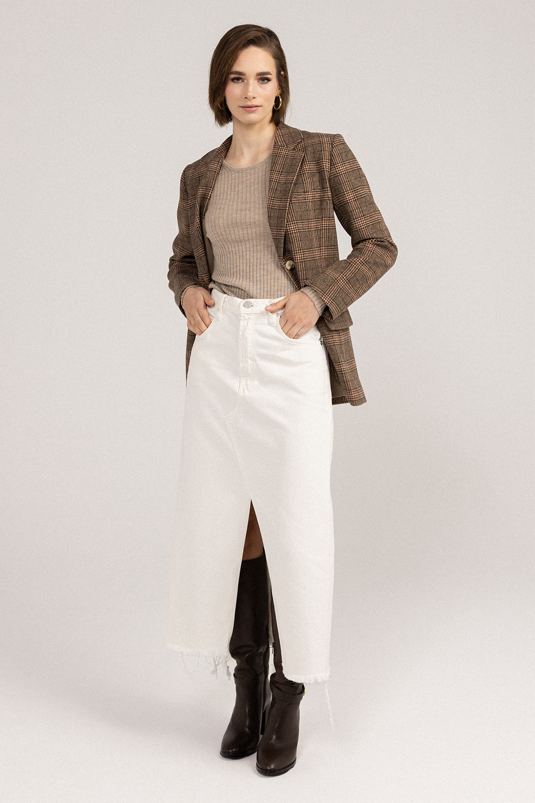 My Love Boyfriend Blazer - Brown/Red front view