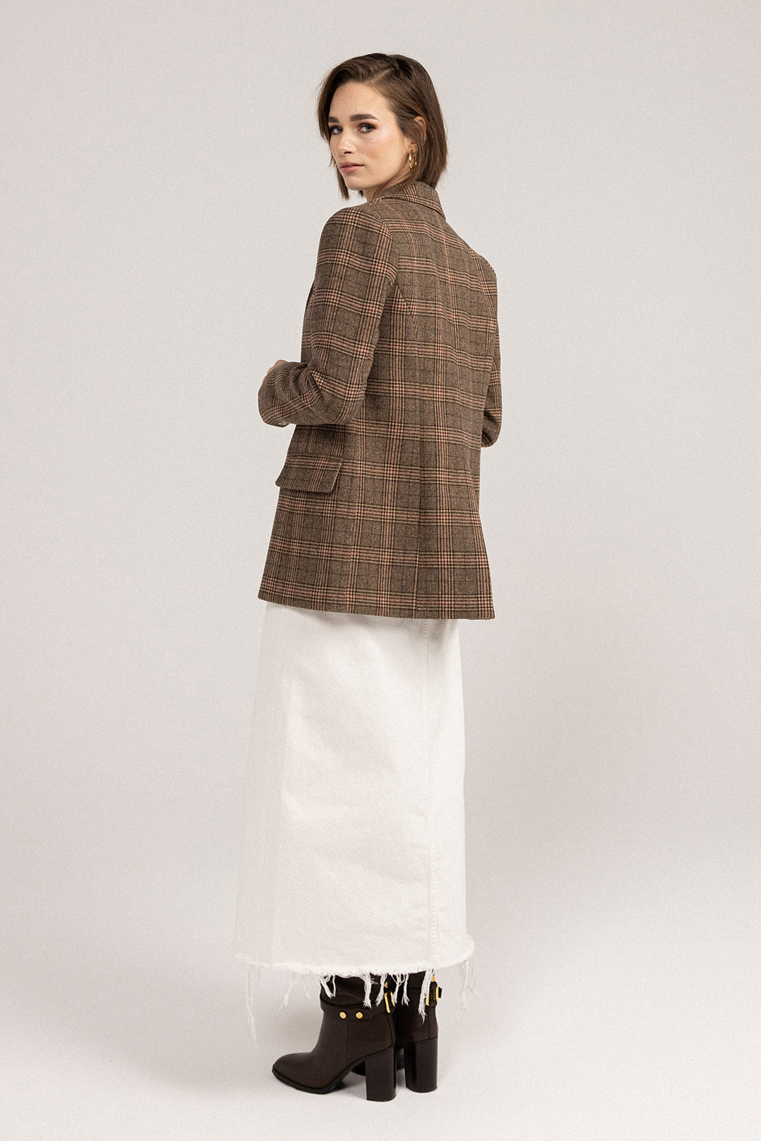 My Love Boyfriend Blazer - Brown/Red side back view