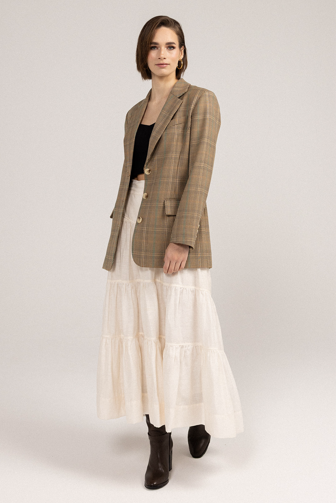 My Love Boyfriend Blazer - Brown/Green front view