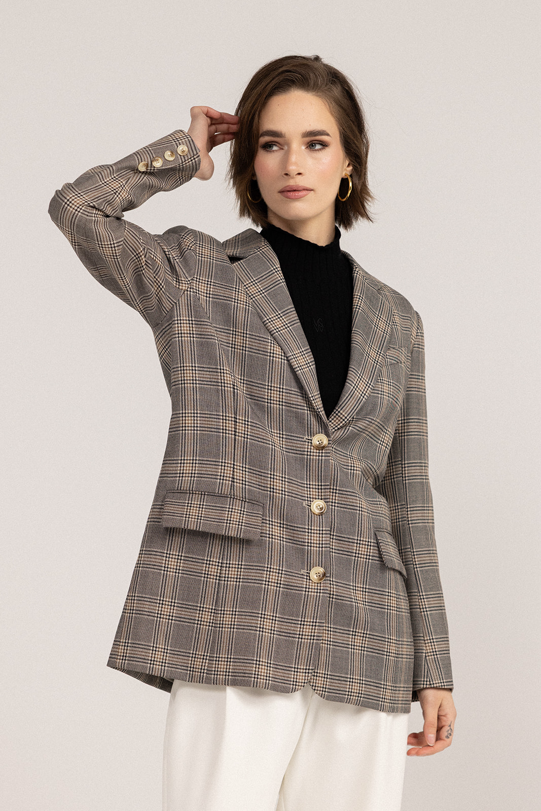 My Love Boyfriend Blazer - Brown/Black front view close up