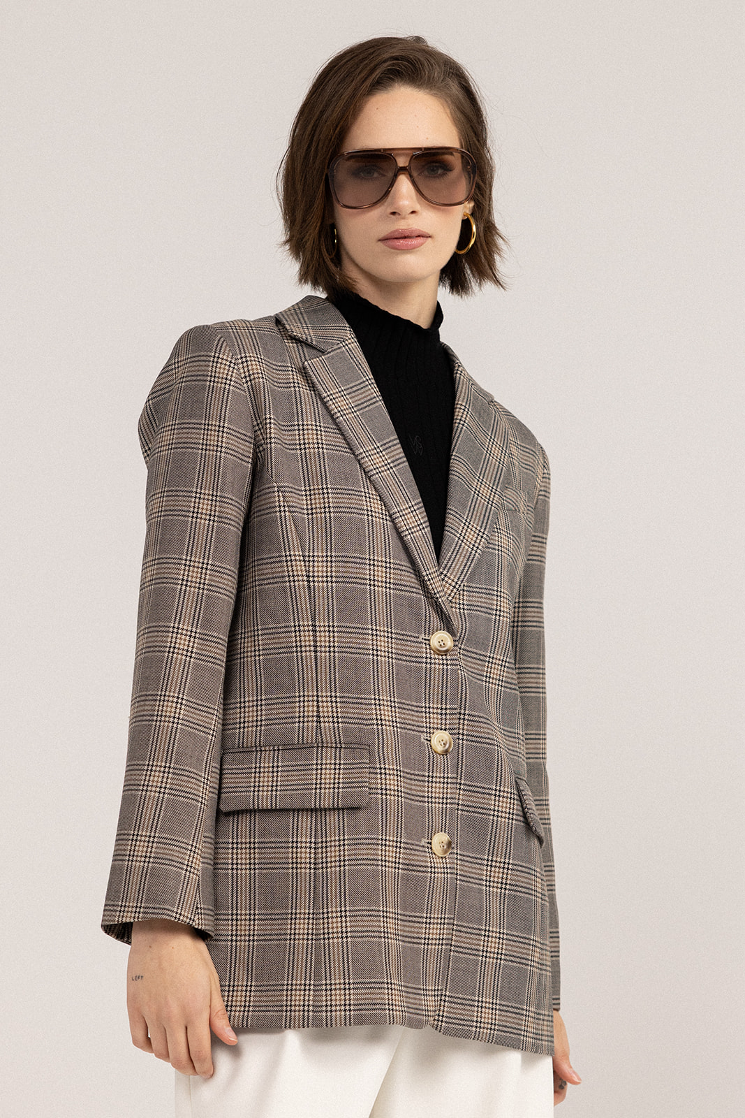 My Love Boyfriend Blazer - Brown/Black front view close up