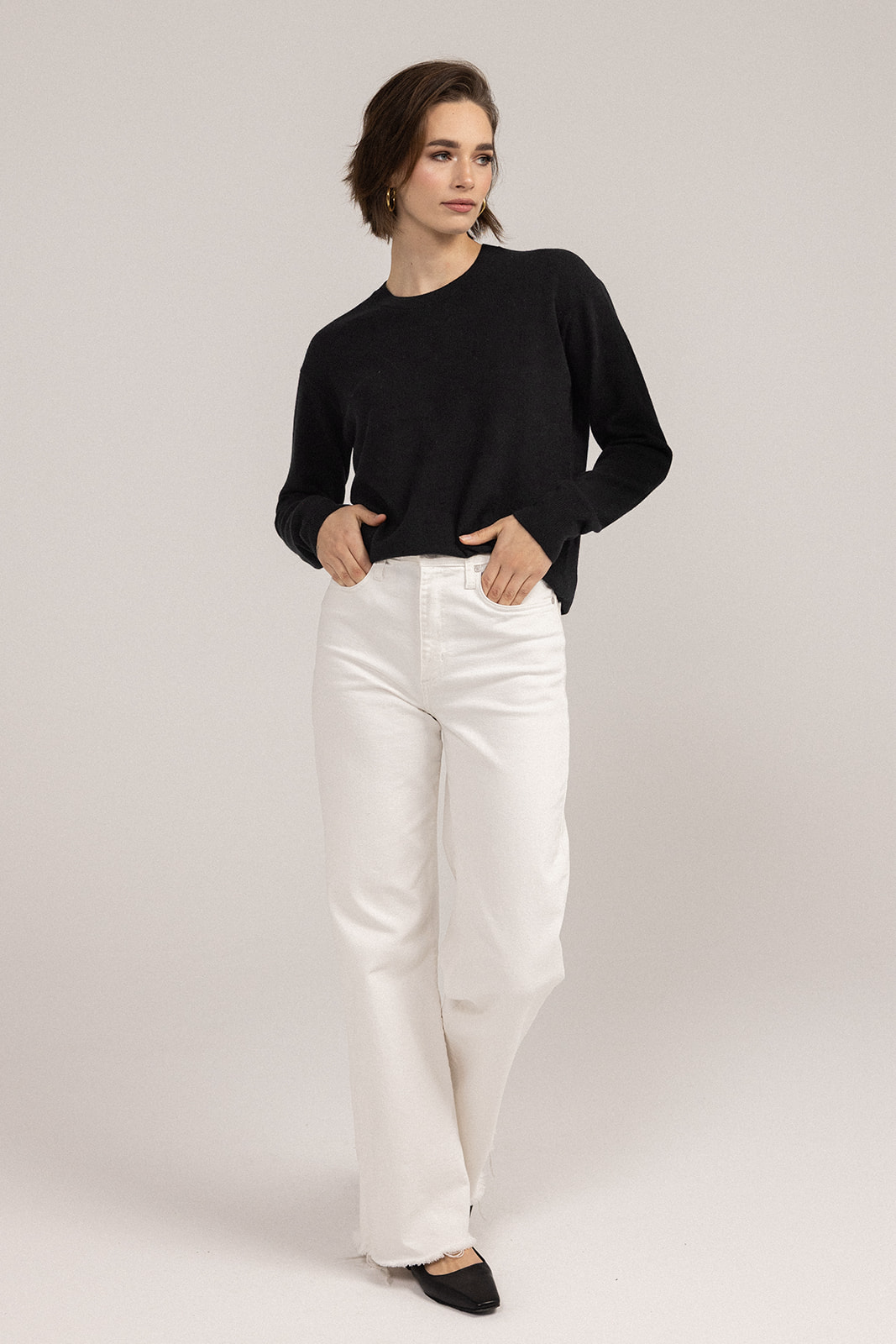Ever Be Round Neck Sweater black front view