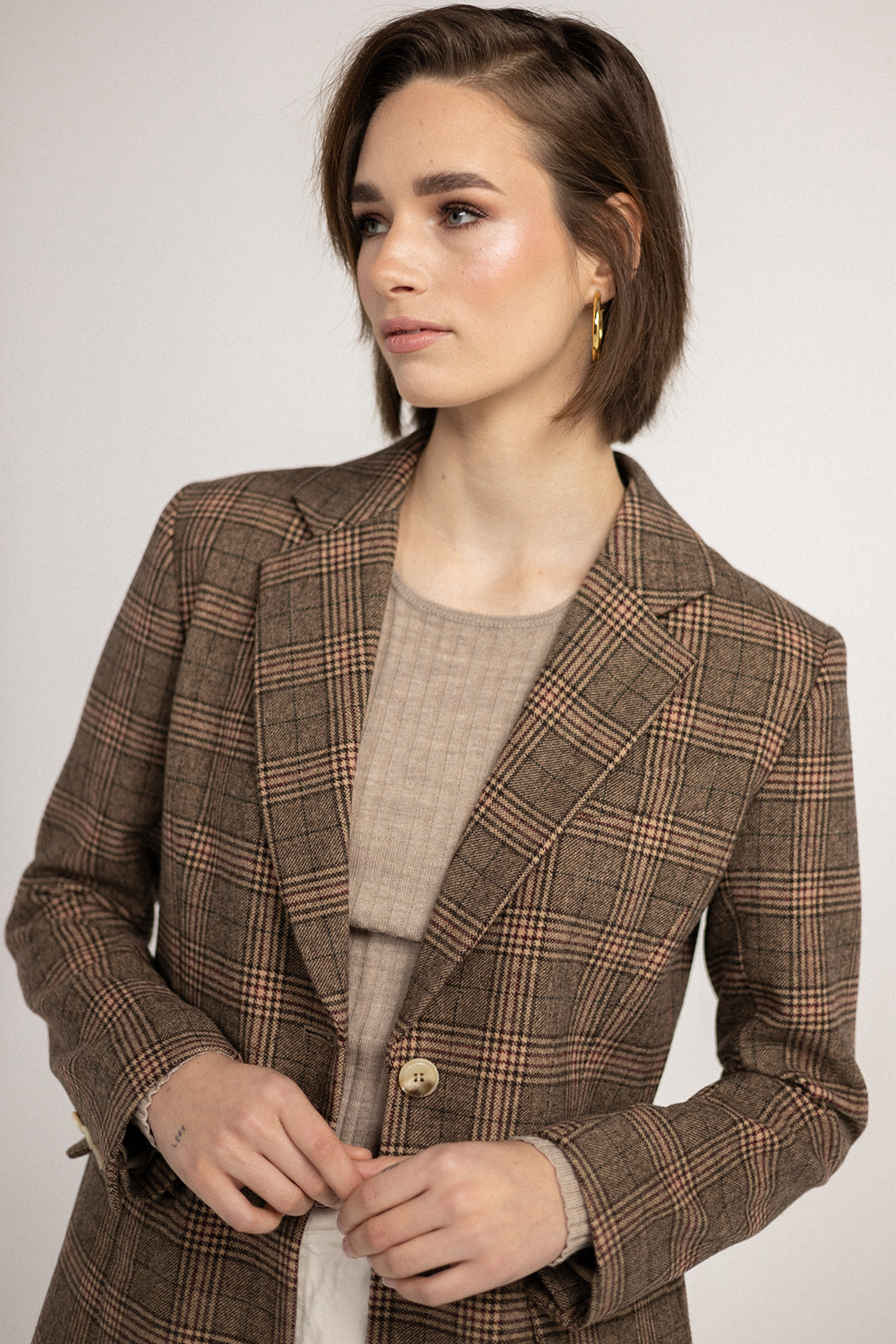 My Love Boyfriend Blazer - Brown/Red front view close up