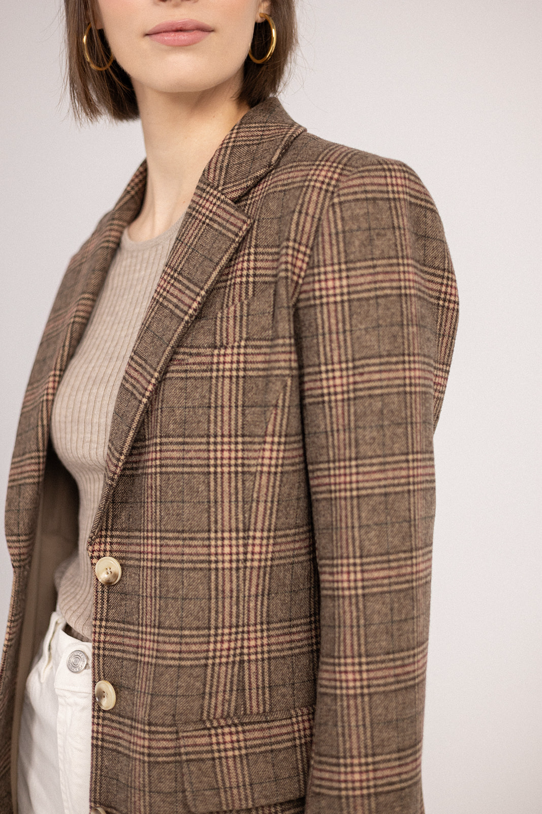 My Love Boyfriend Blazer - Brown/Red side view close up