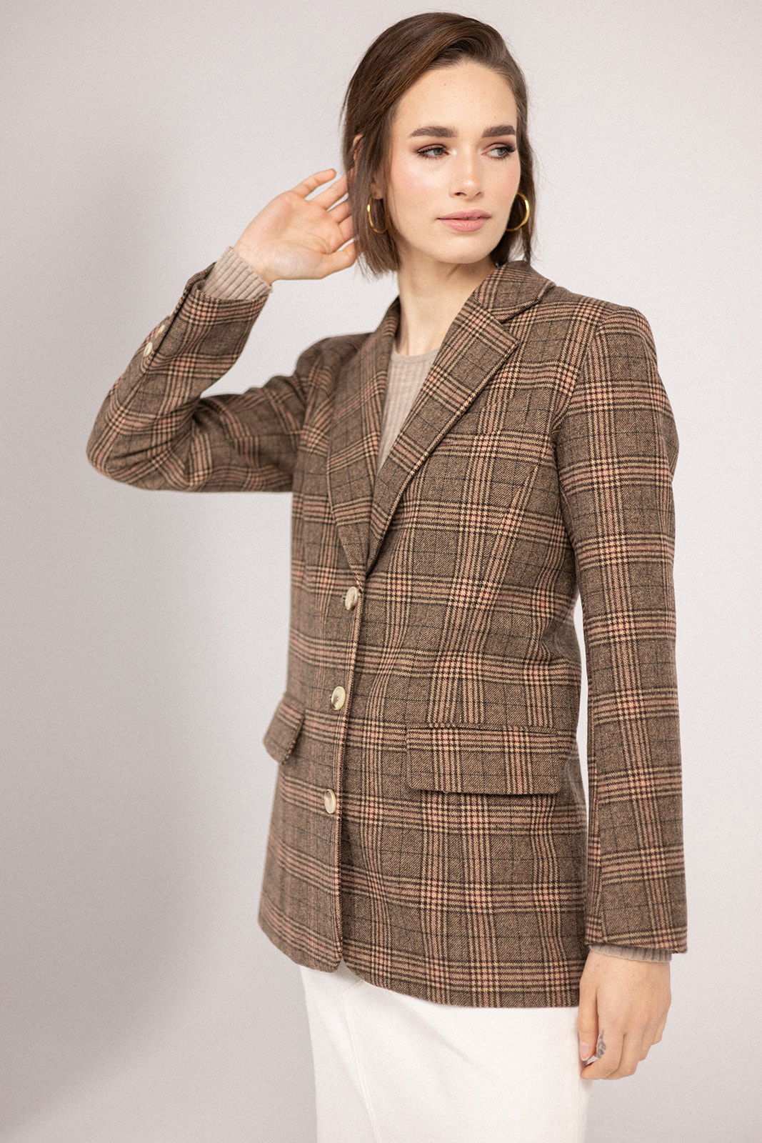 My Love Boyfriend Blazer - Brown/Red front view
