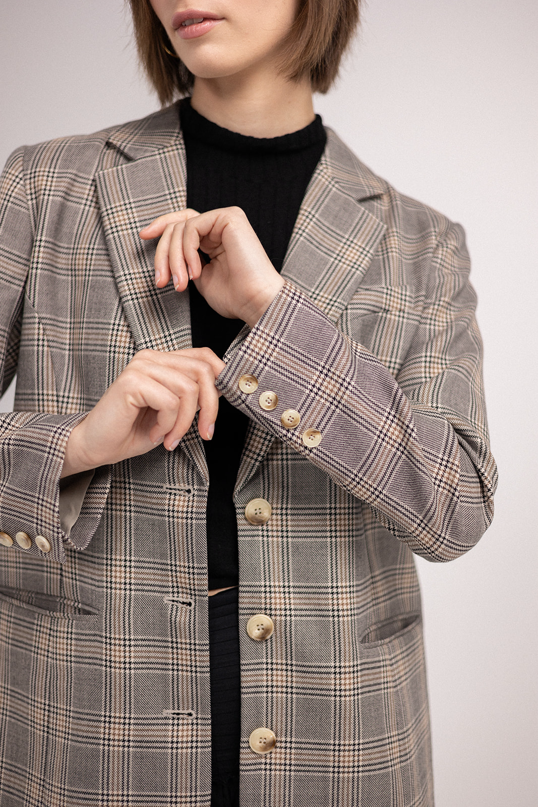 My Love Boyfriend Blazer - Brown/Black close up front view
