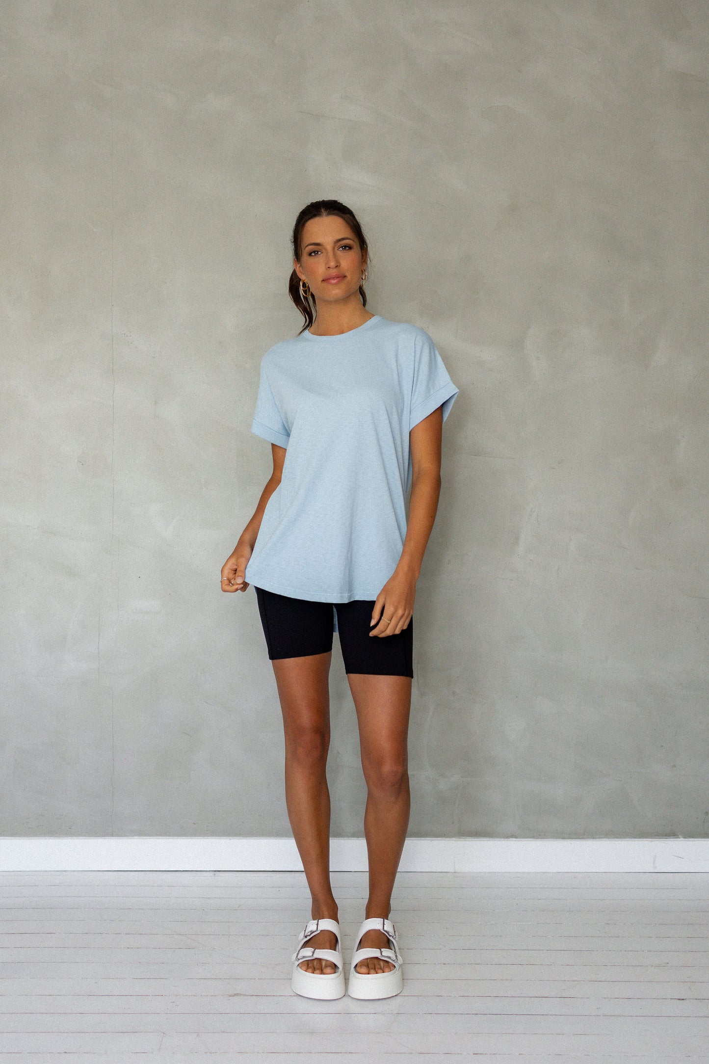 All You Need Cuff Pima Cotton T-shirt - Cerulean front view