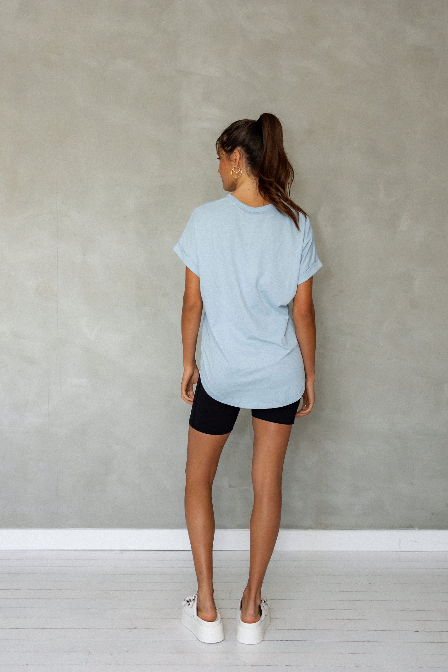 All You Need Cuff Pima Cotton T-shirt - Cerulean back view
