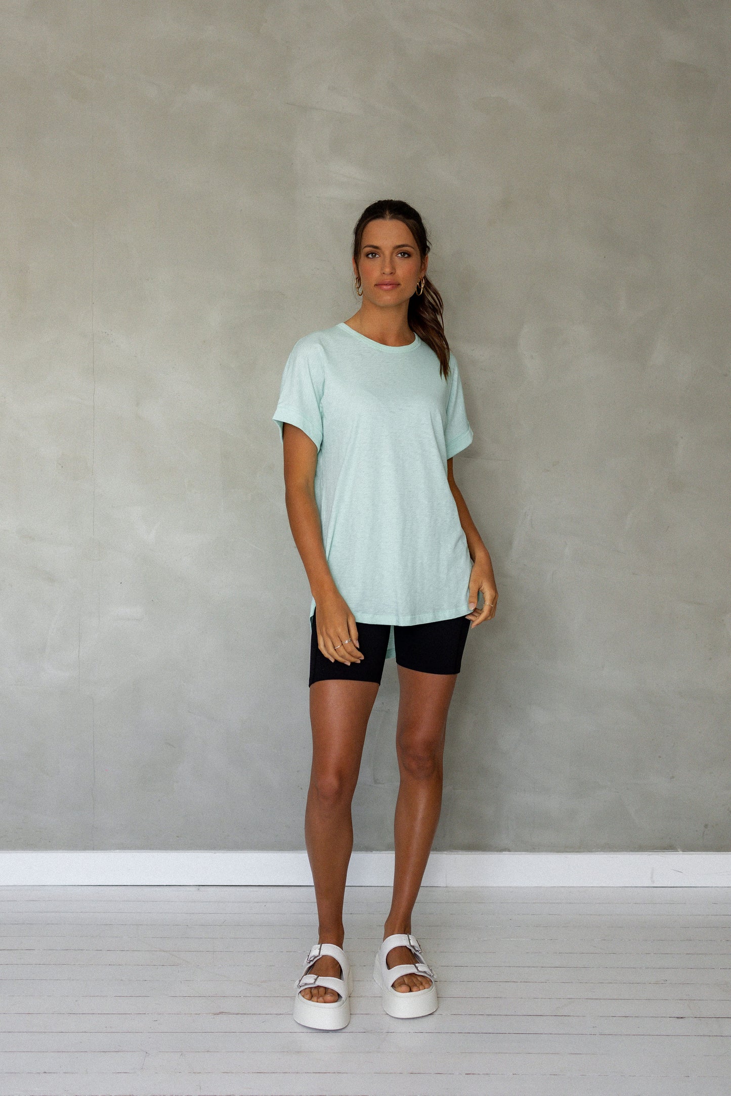 All You Need Cuff Pima Cotton T-shirt - Beach Glass front view