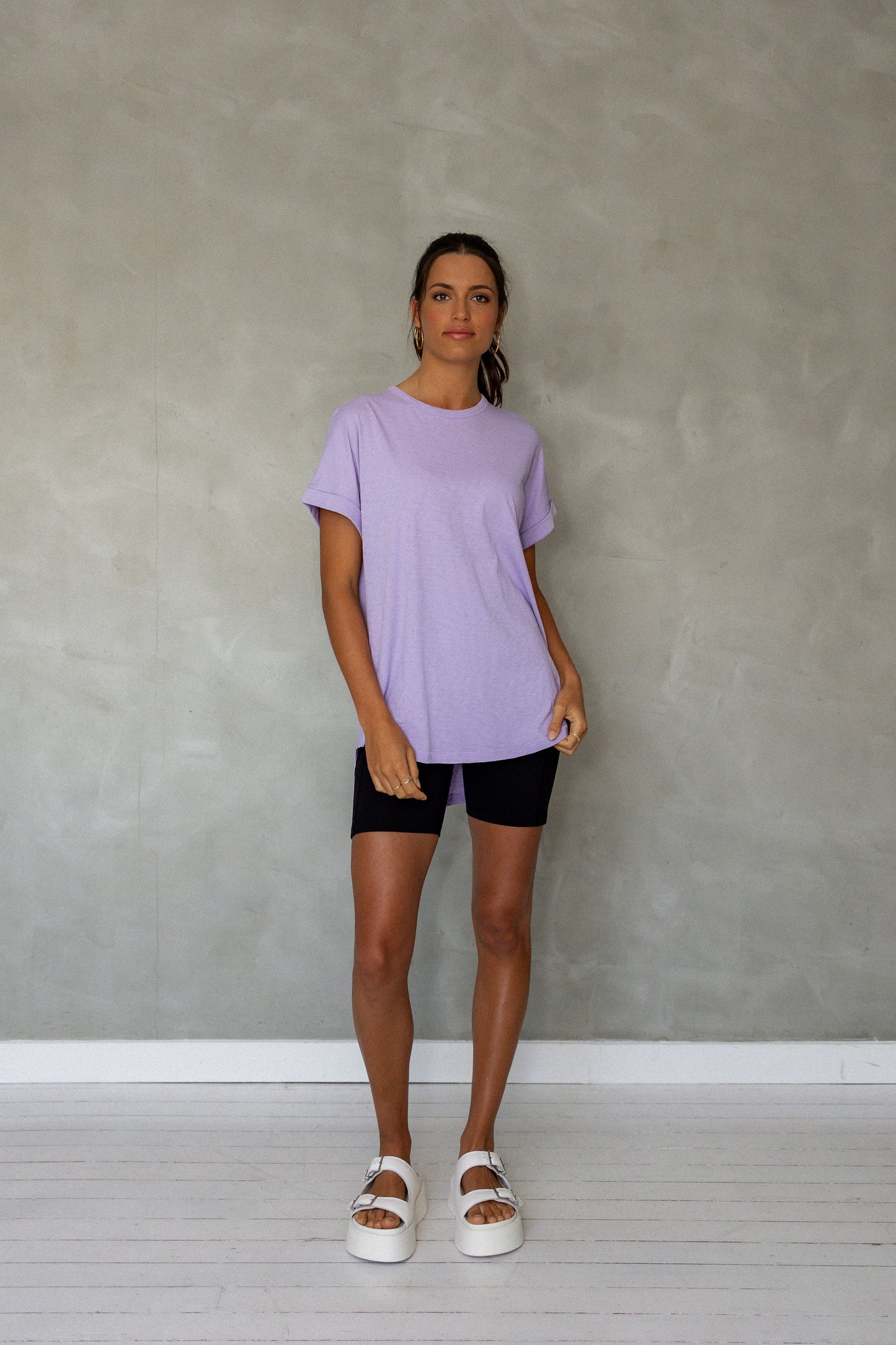All You Need Cuff Pima Cotton T-shirt - Purple Rose front view