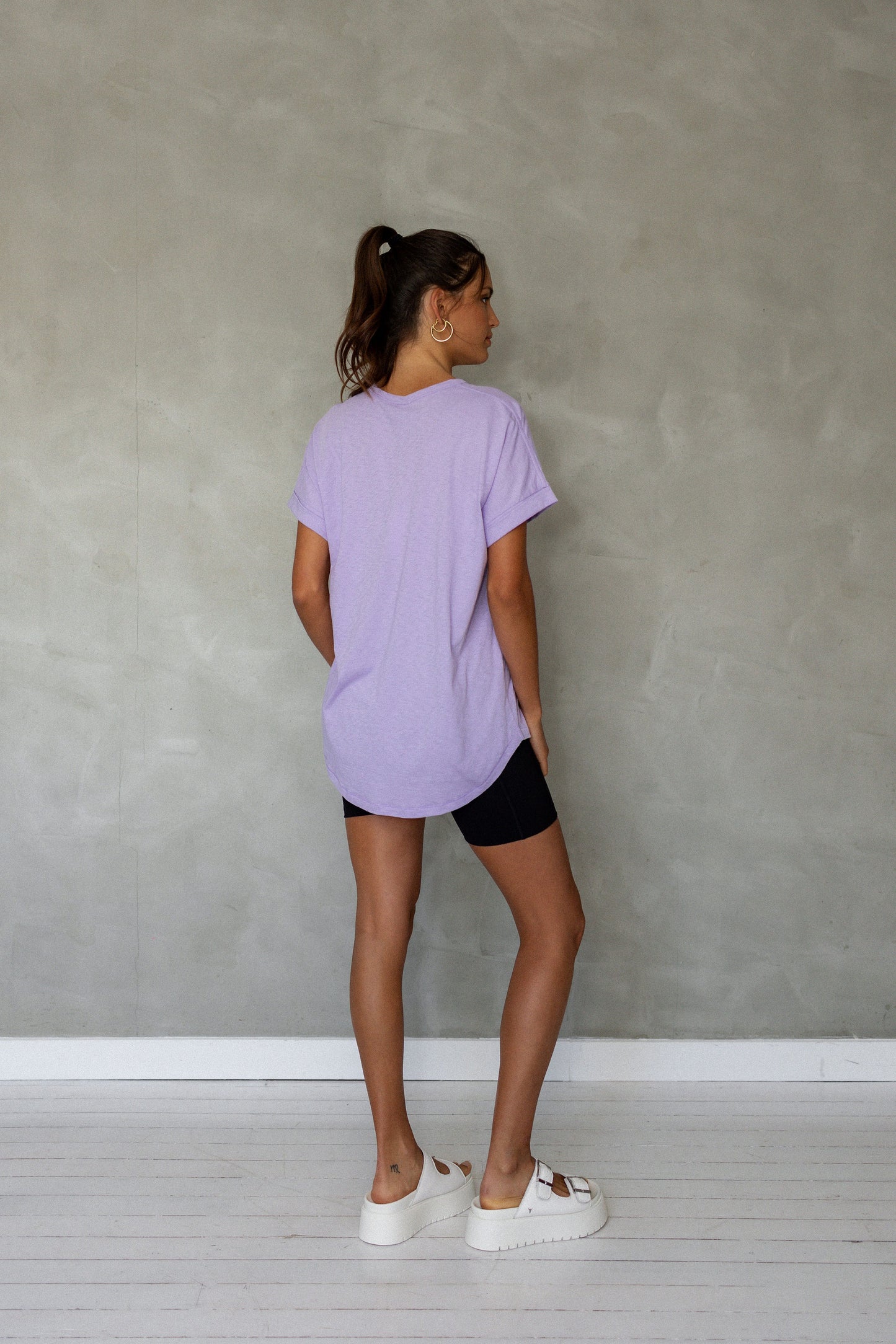 All You Need Cuff Pima Cotton T-shirt - Purple Rose back view