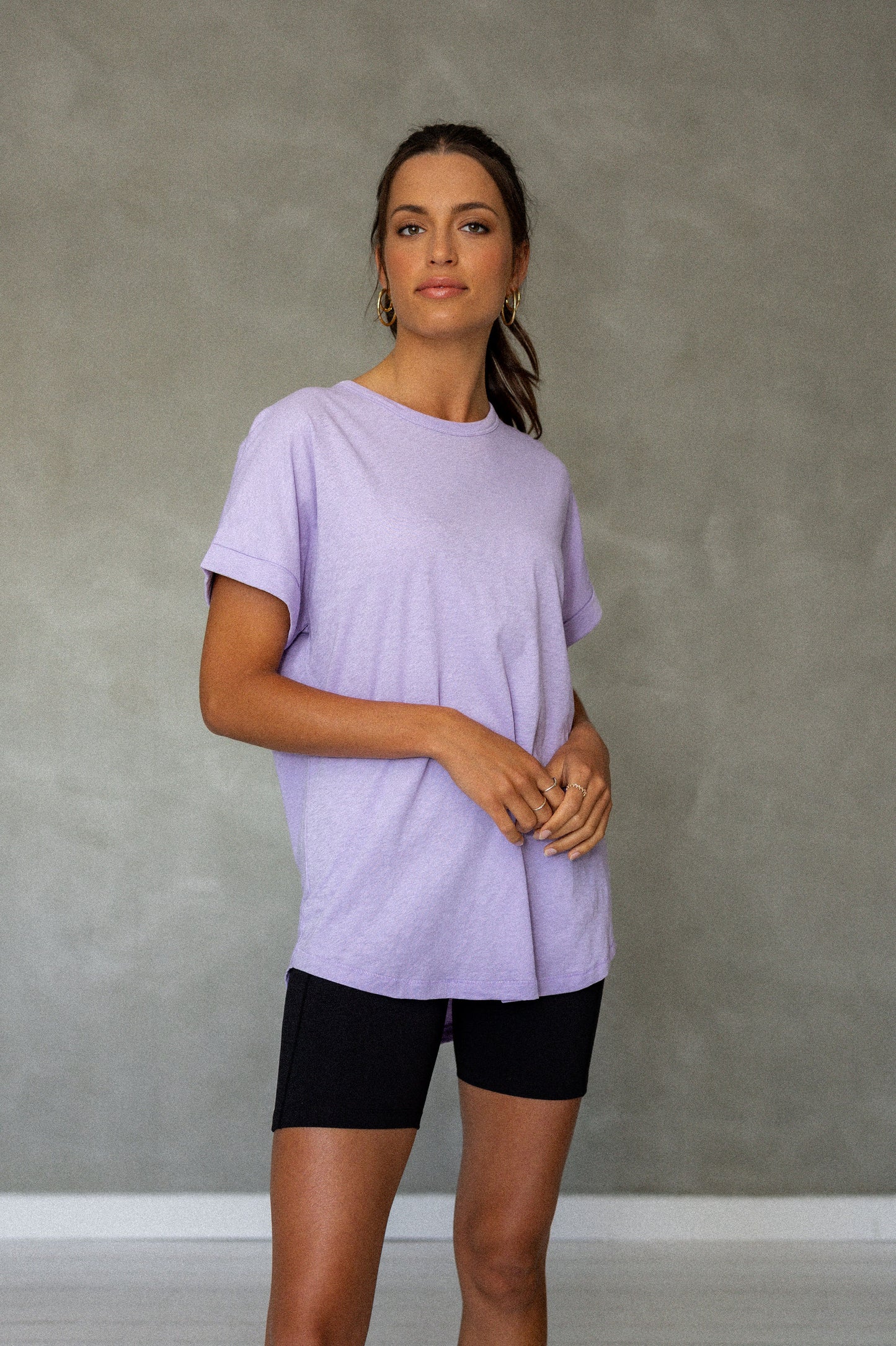 All You Need Cuff Pima Cotton T-shirt - Purple Rose front view