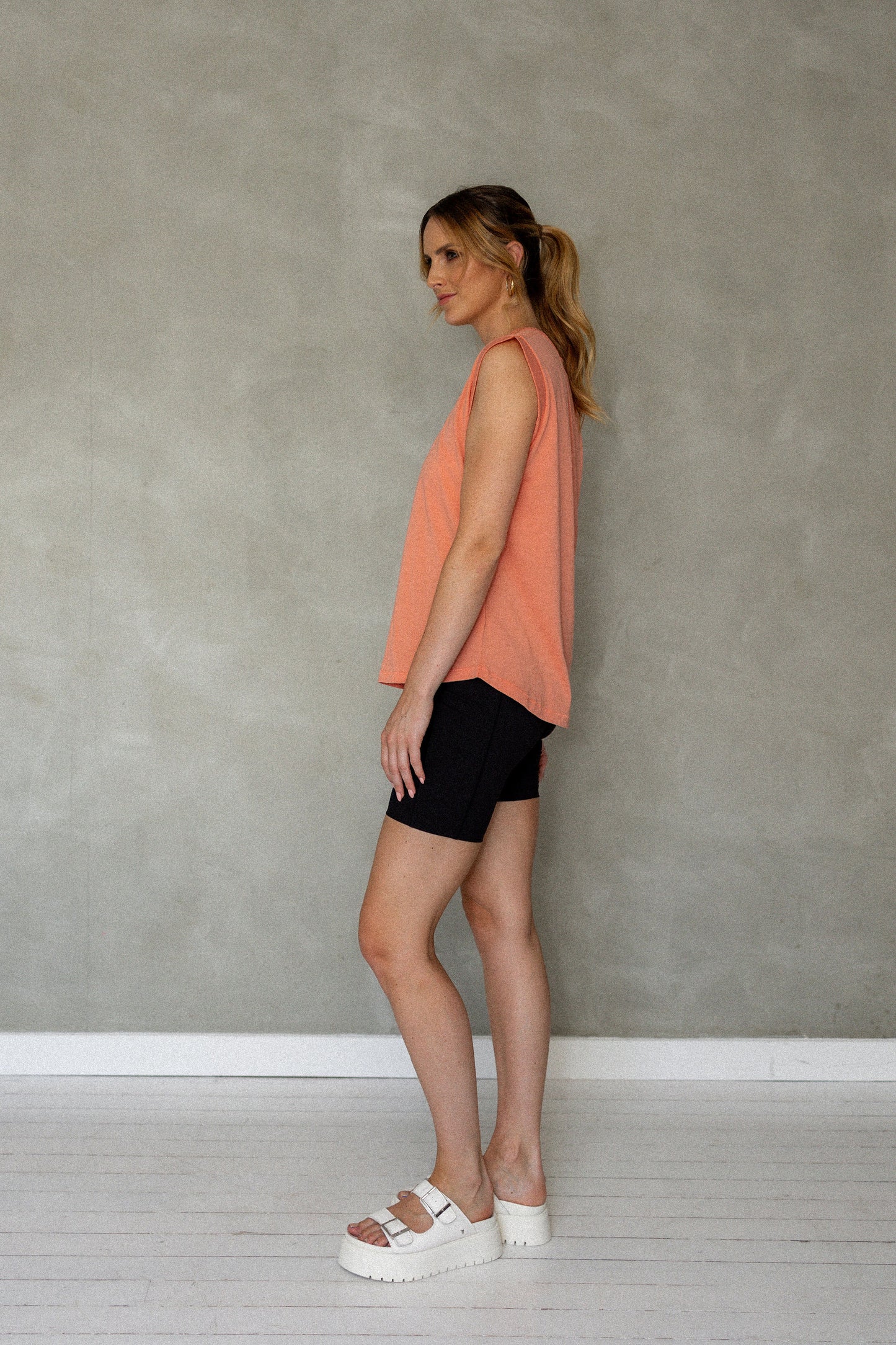 Sorry For Now Pima Cotton Tank Top - Burnt Coral side view