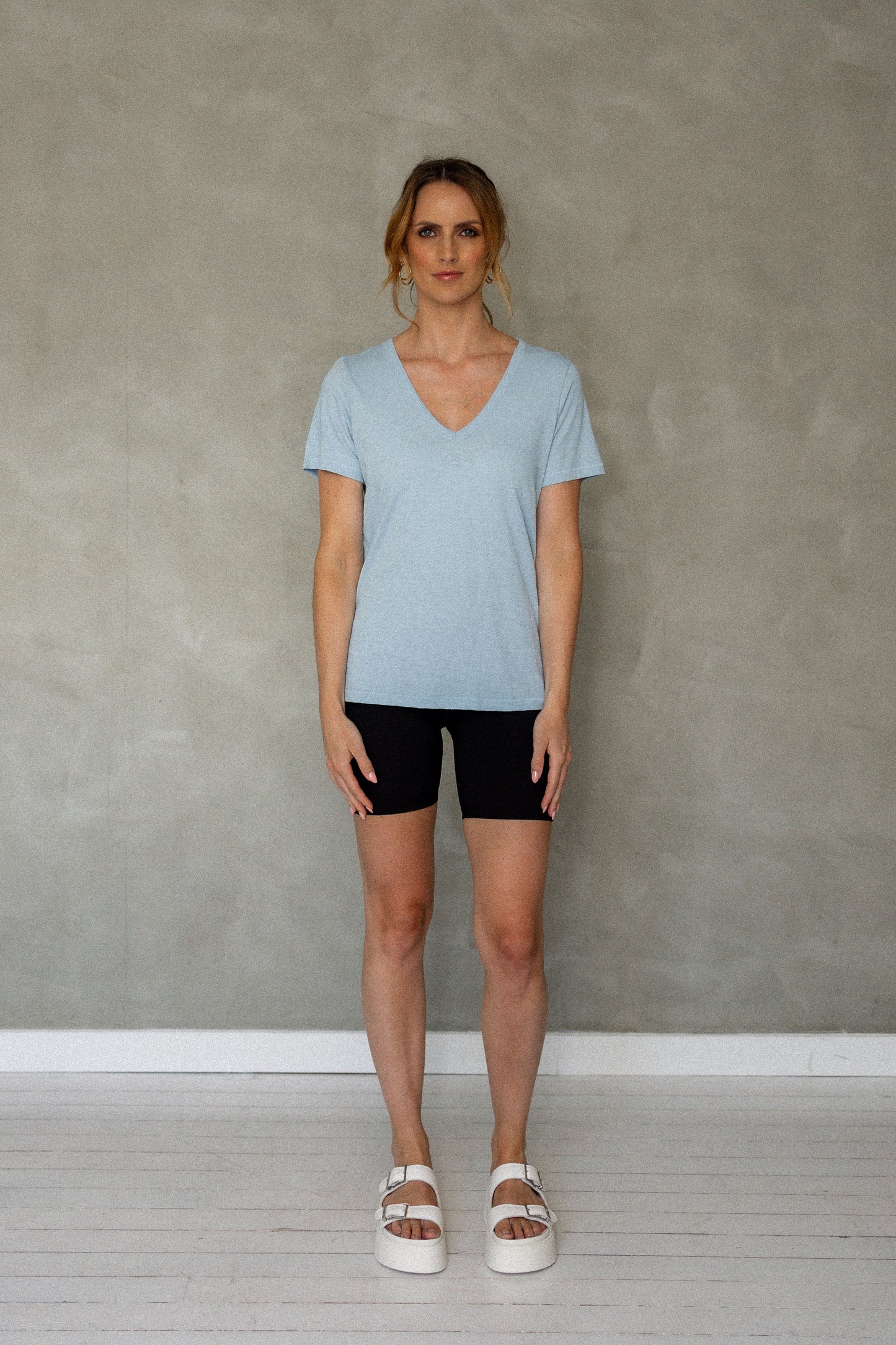 Before We Expire V-Neck Pima Cotton T-Shirt - Cerulean front view