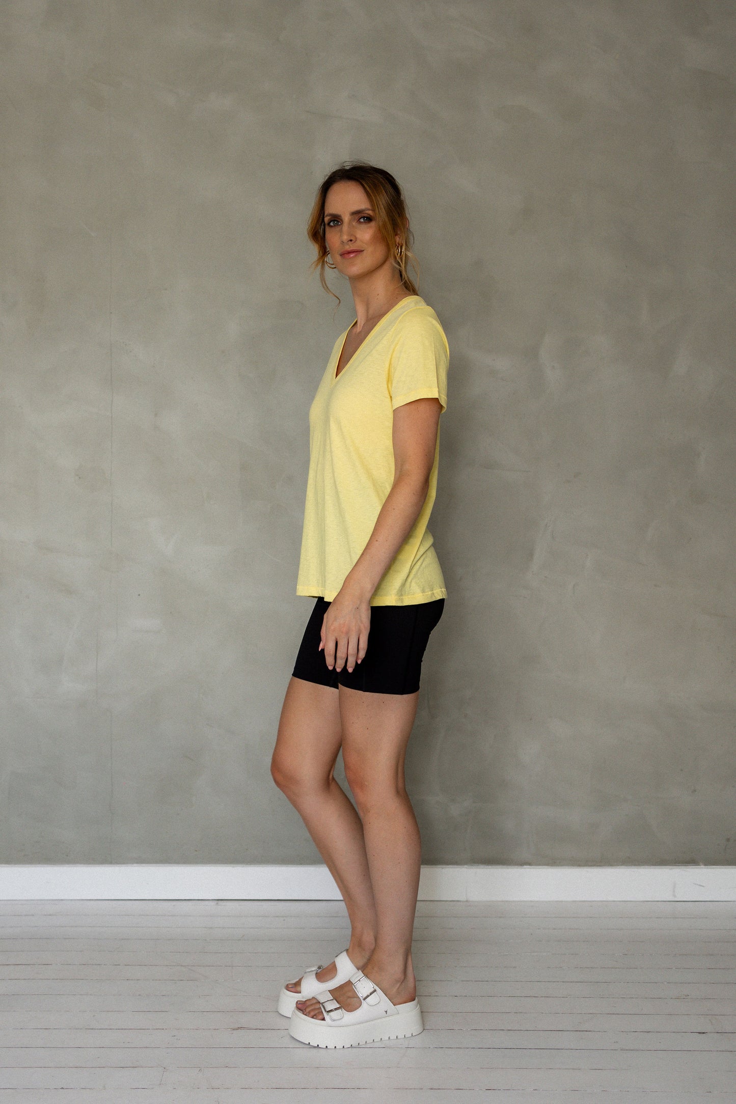 Before We Expire V-Neck Pima Cotton T-Shirt - Sunshine side view