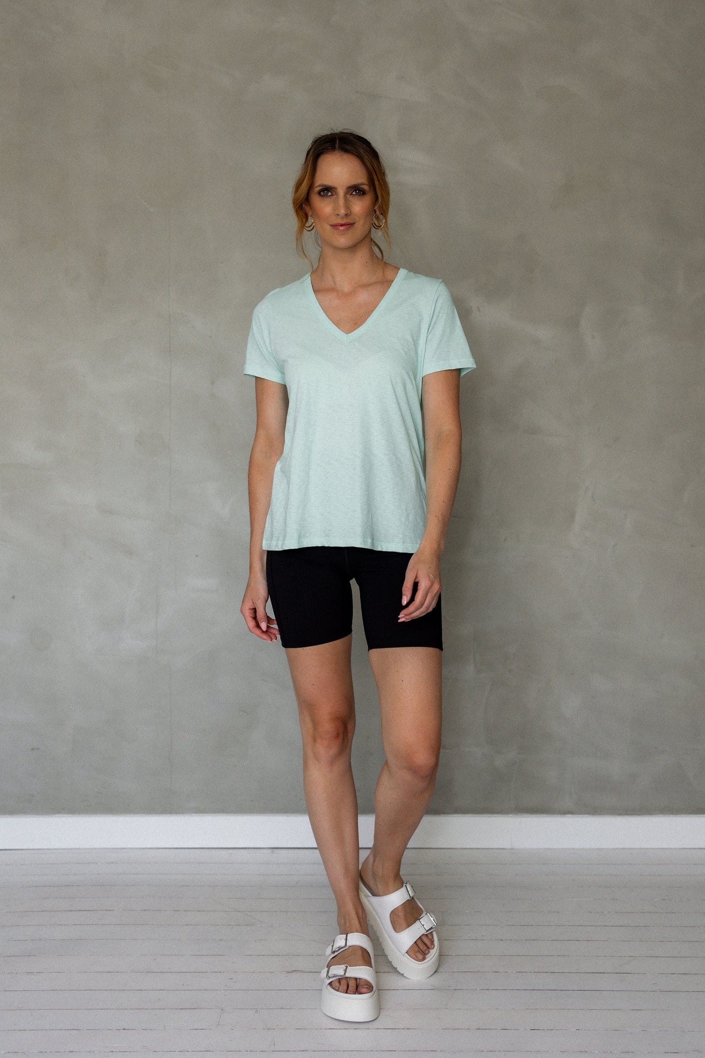 Before We Expire V-Neck Pima Cotton T-Shirt - Beach Glass front view