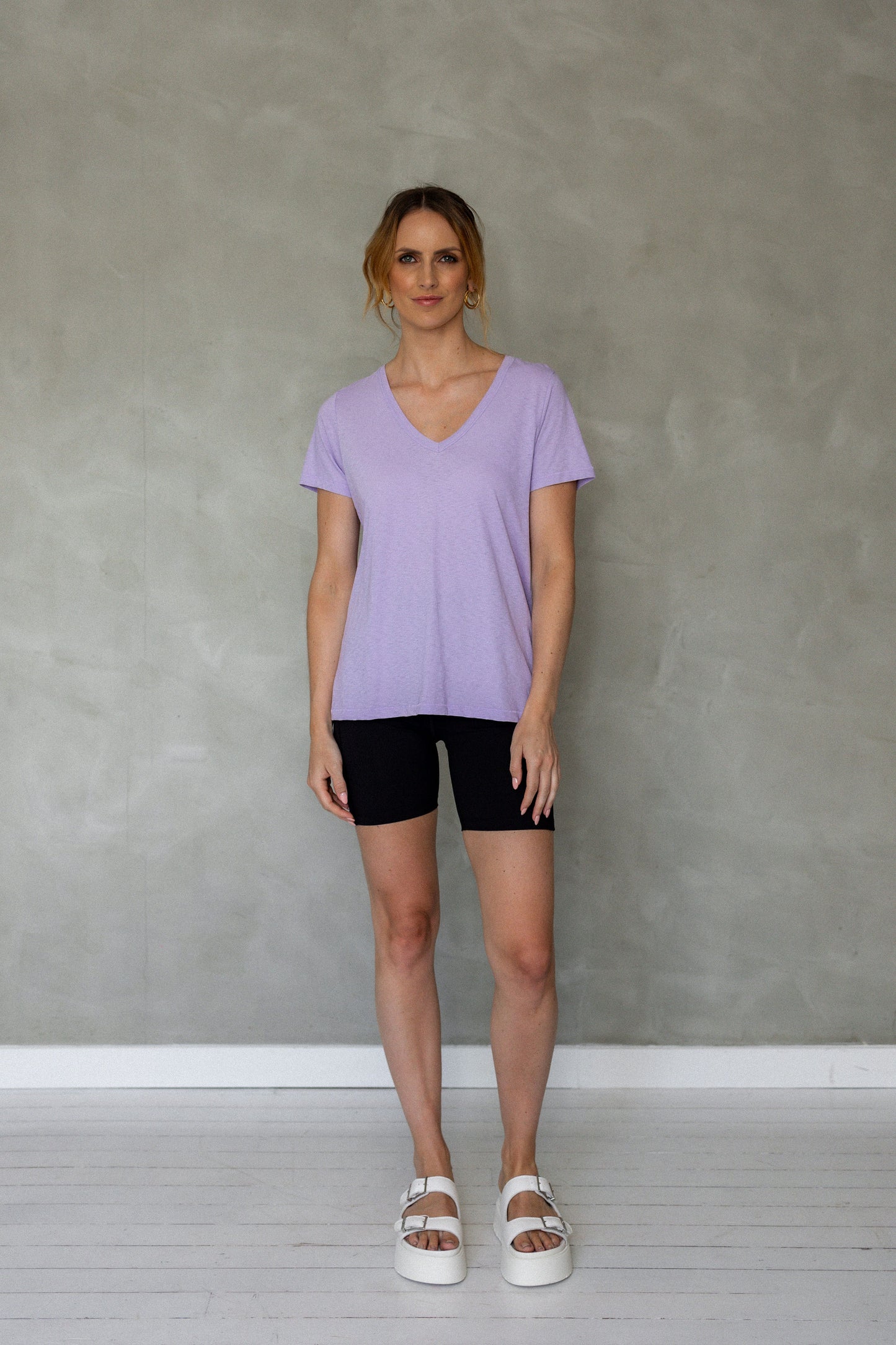 Before We Expire V-Neck Pima Cotton T-Shirt - Purple Rose front view