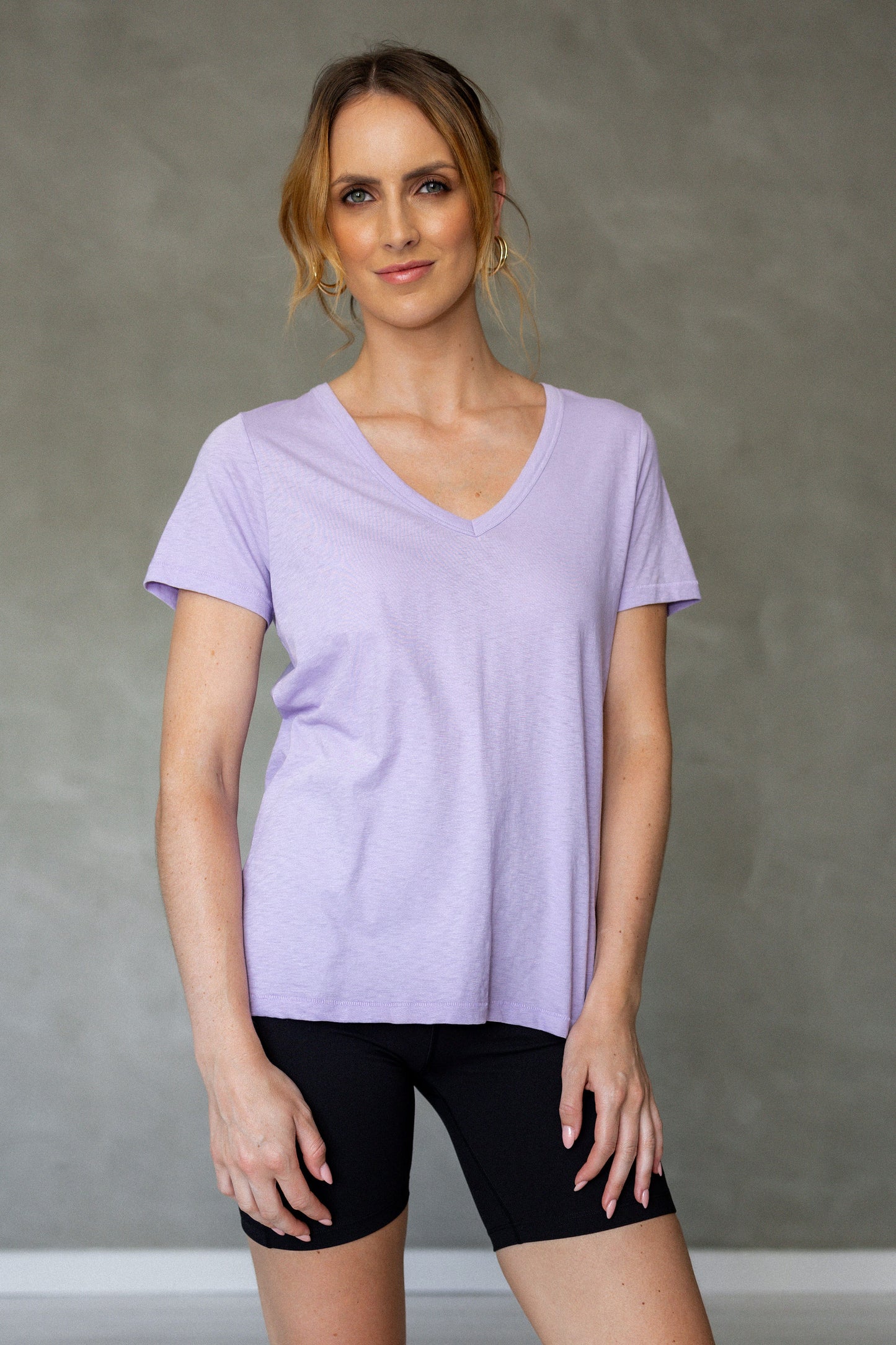 Before We Expire V-Neck Pima Cotton T-Shirt - Purple Rose front view