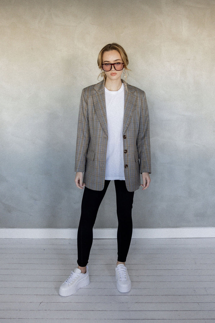 My Love Boyfriend Blazer Relaxed Fit stone check front view
