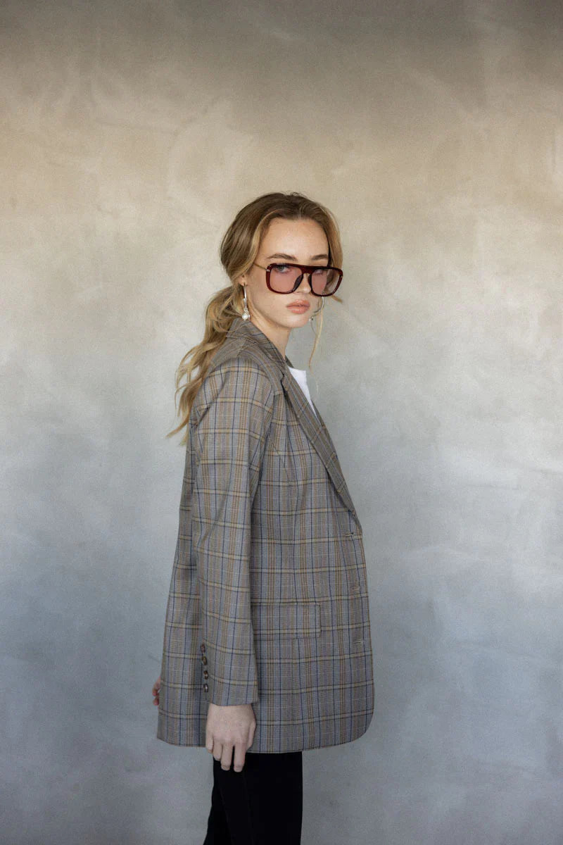 My Love Boyfriend Blazer Relaxed Fit stone check side view