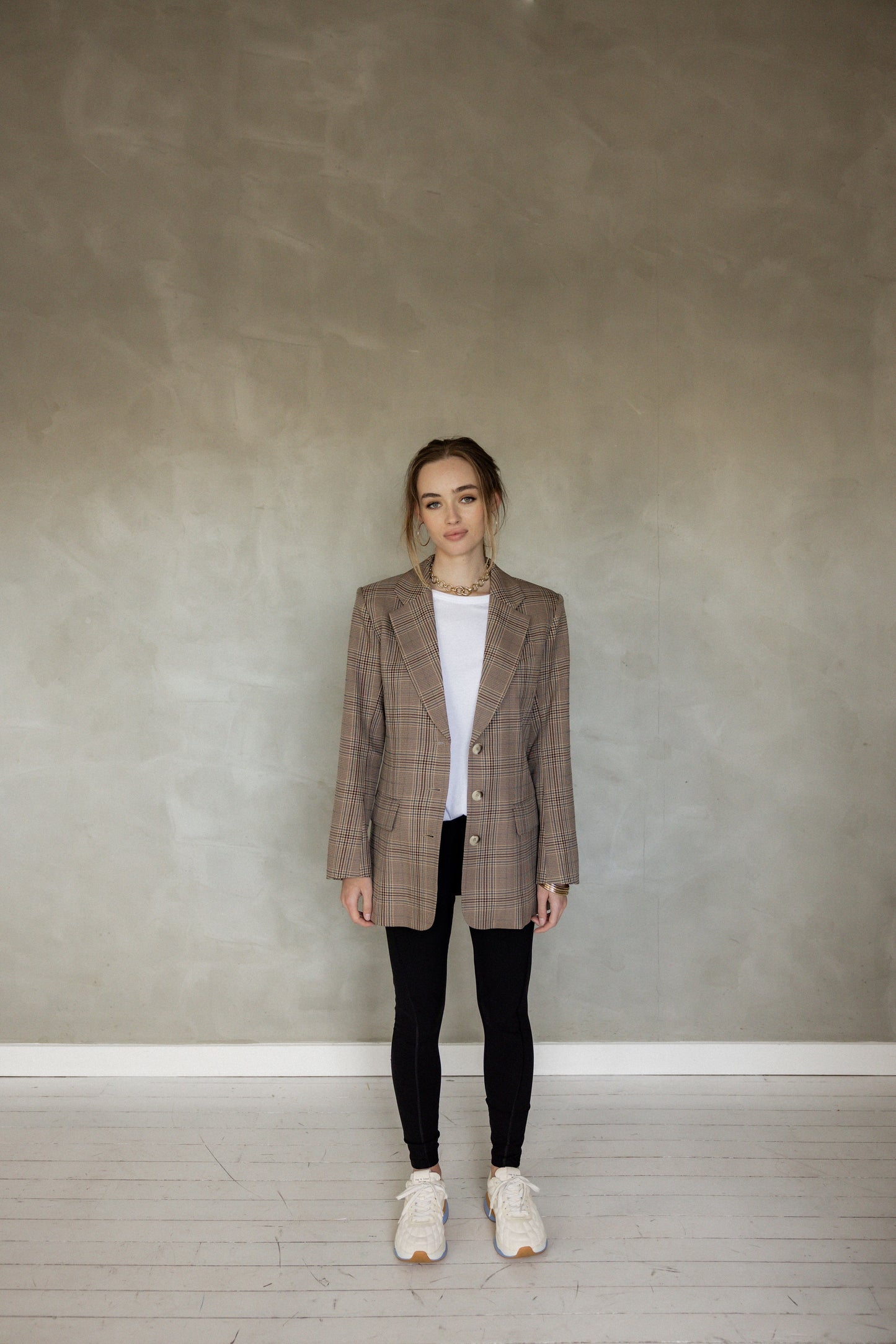 My Love Boyfriend Blazer Brown/Navy/Black Plaid front view