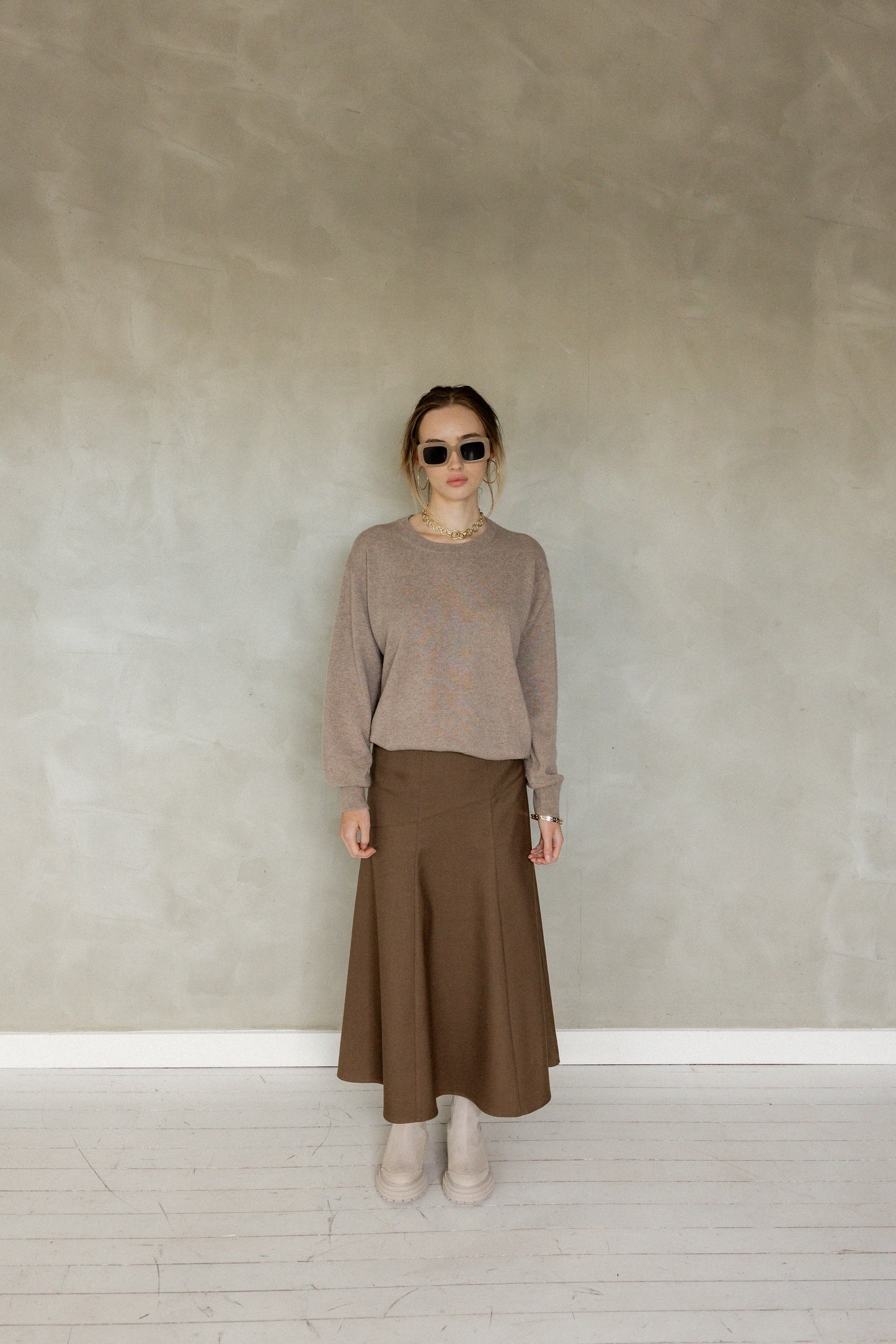 Hand In Mine Midi Skirt Brown front view