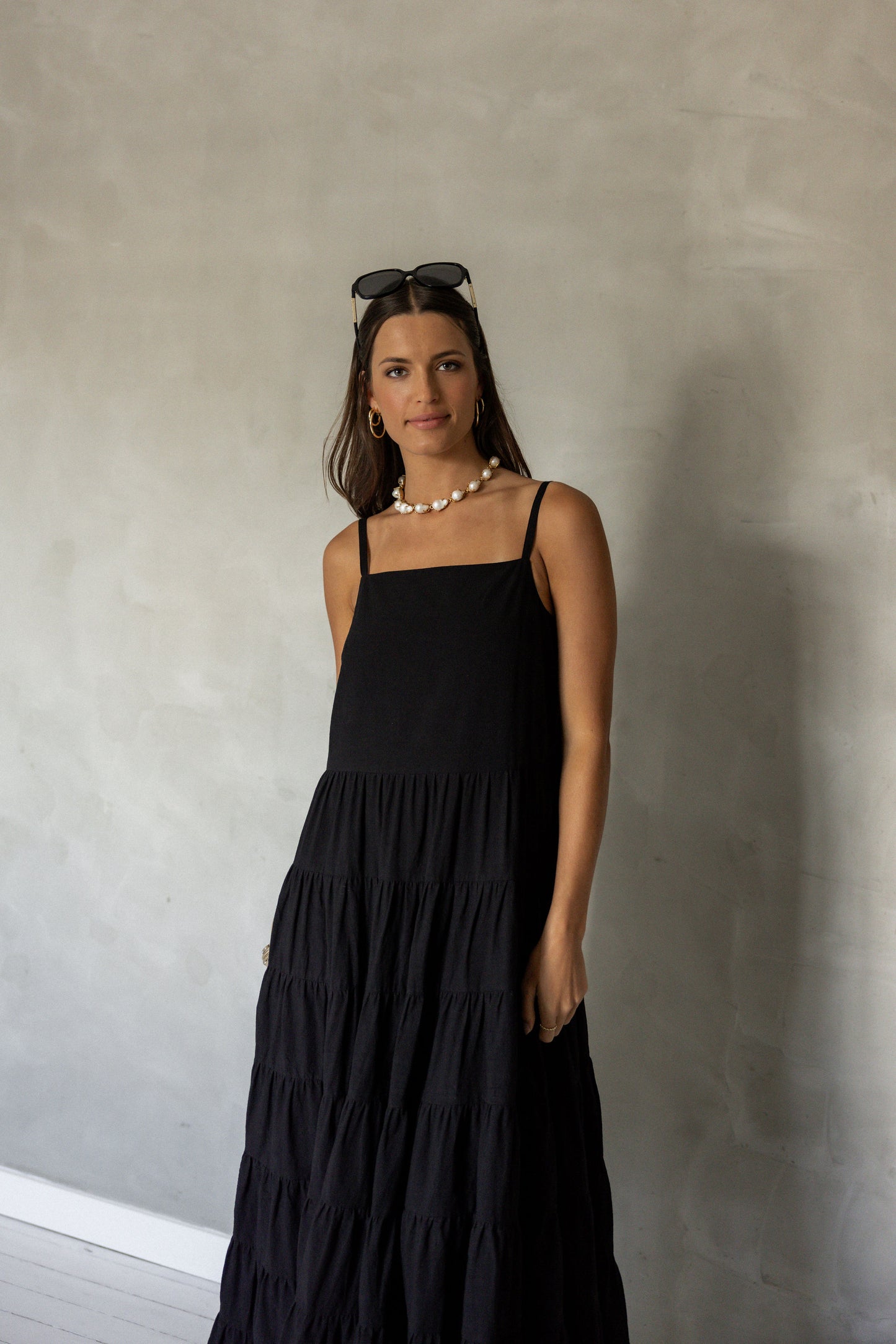 Change Your Mind Cotton Midi Dress (Black) front view