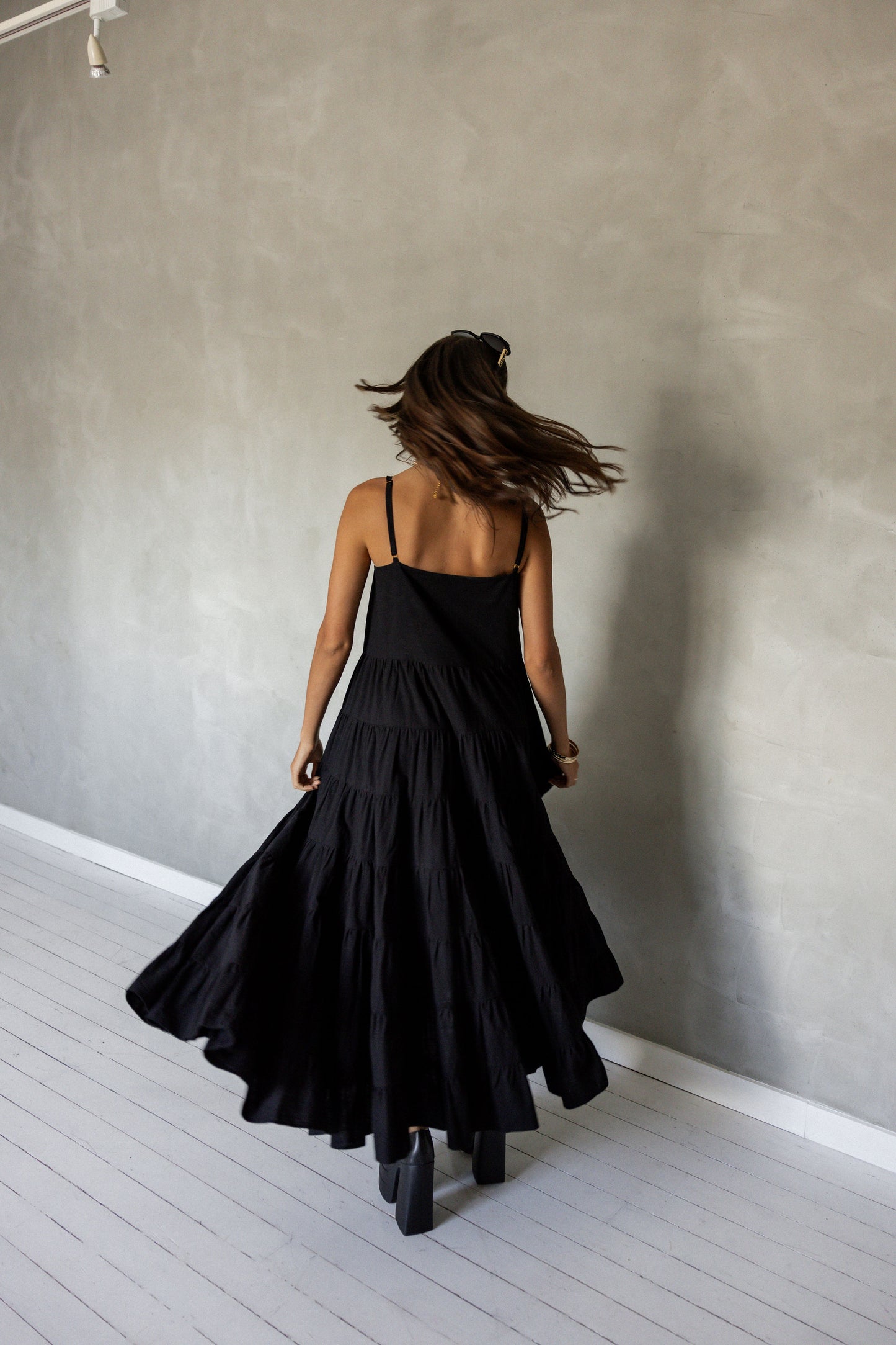 Change Your Mind Cotton Midi Dress (Black) back view