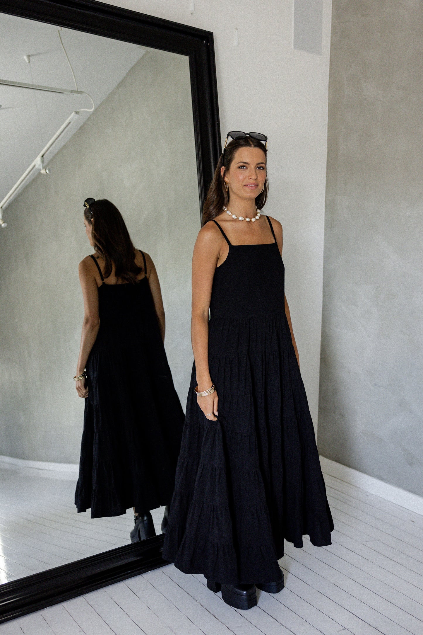 Change Your Mind Cotton Midi Dress (Black) front view