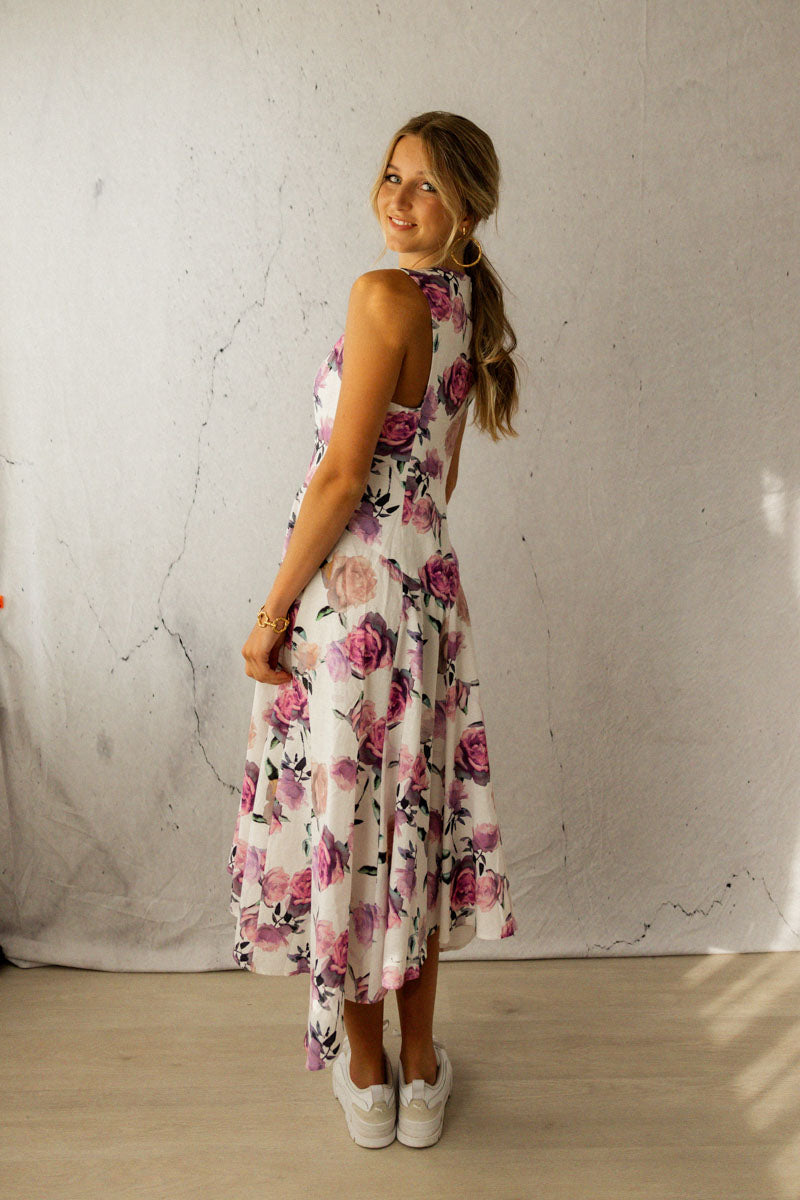 I Remember Cotton Midi Dress Rose Print back view