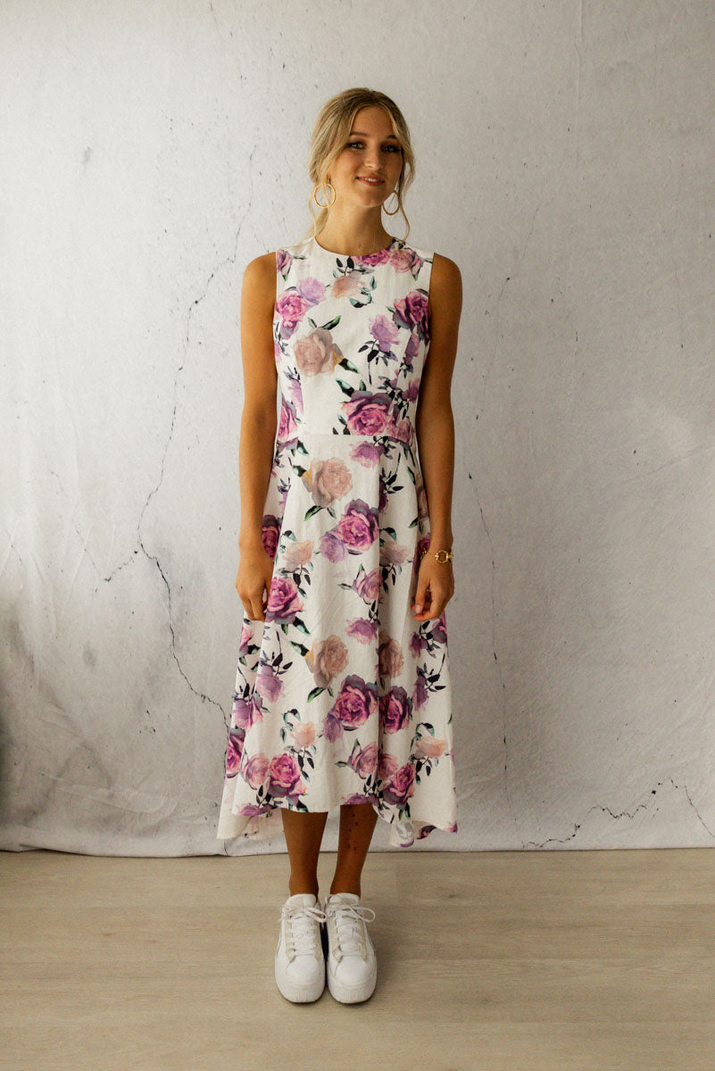 I Remember Cotton Midi Dress Rose Print front view