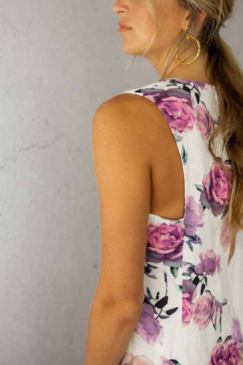 I Remember Cotton Midi Dress Rose Print close up view