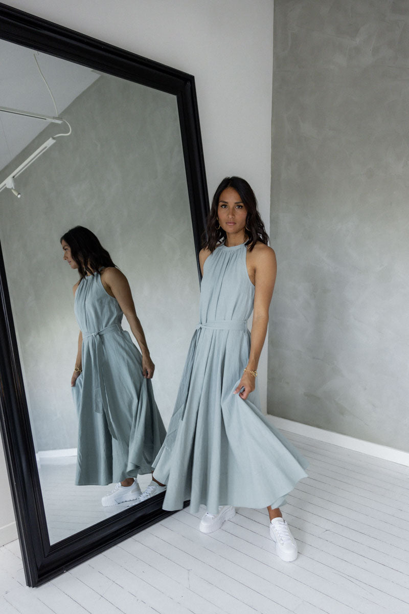 Matchless Dress – Sleeveless Halter Cotton Dress – Mazu NZ