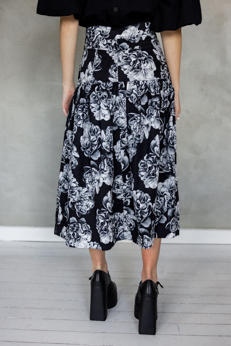 The Only Thing Cotton Midi Skirt (Mazu Exclusive Floral Print) back view