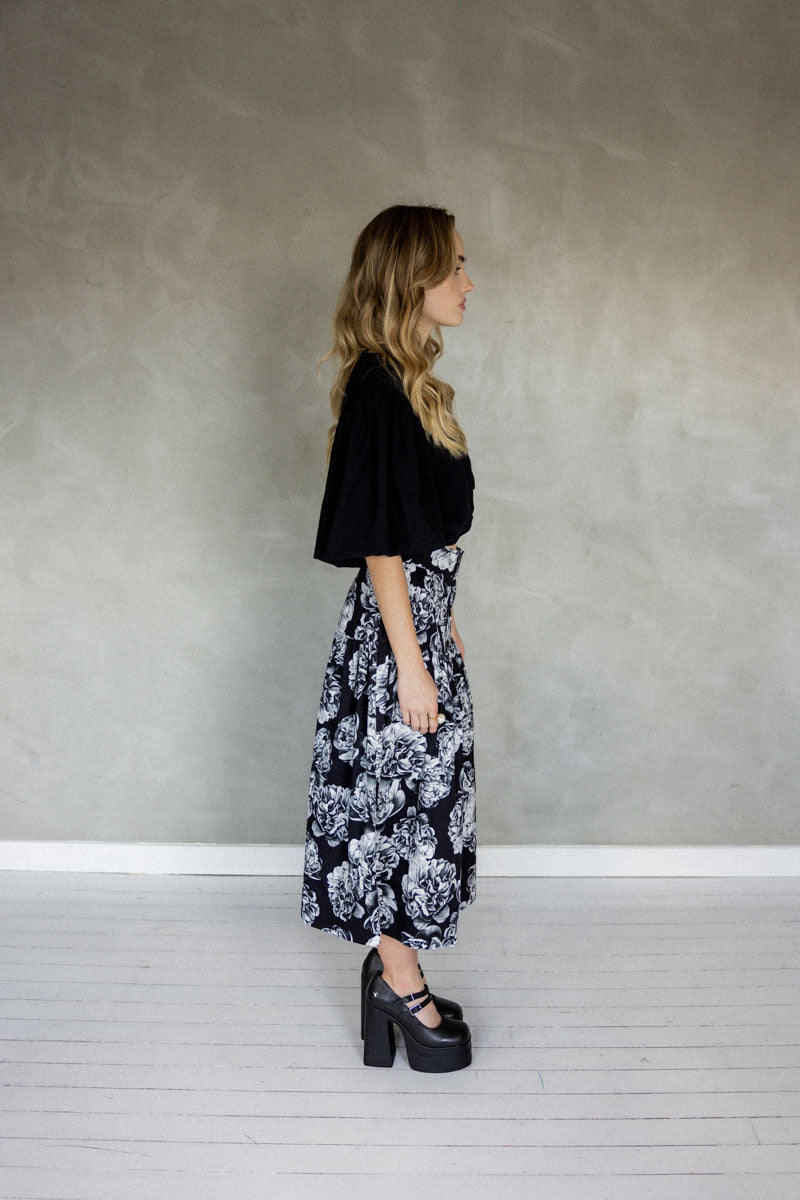 The Only Thing Cotton Midi Skirt (Mazu Exclusive Floral Print) side view