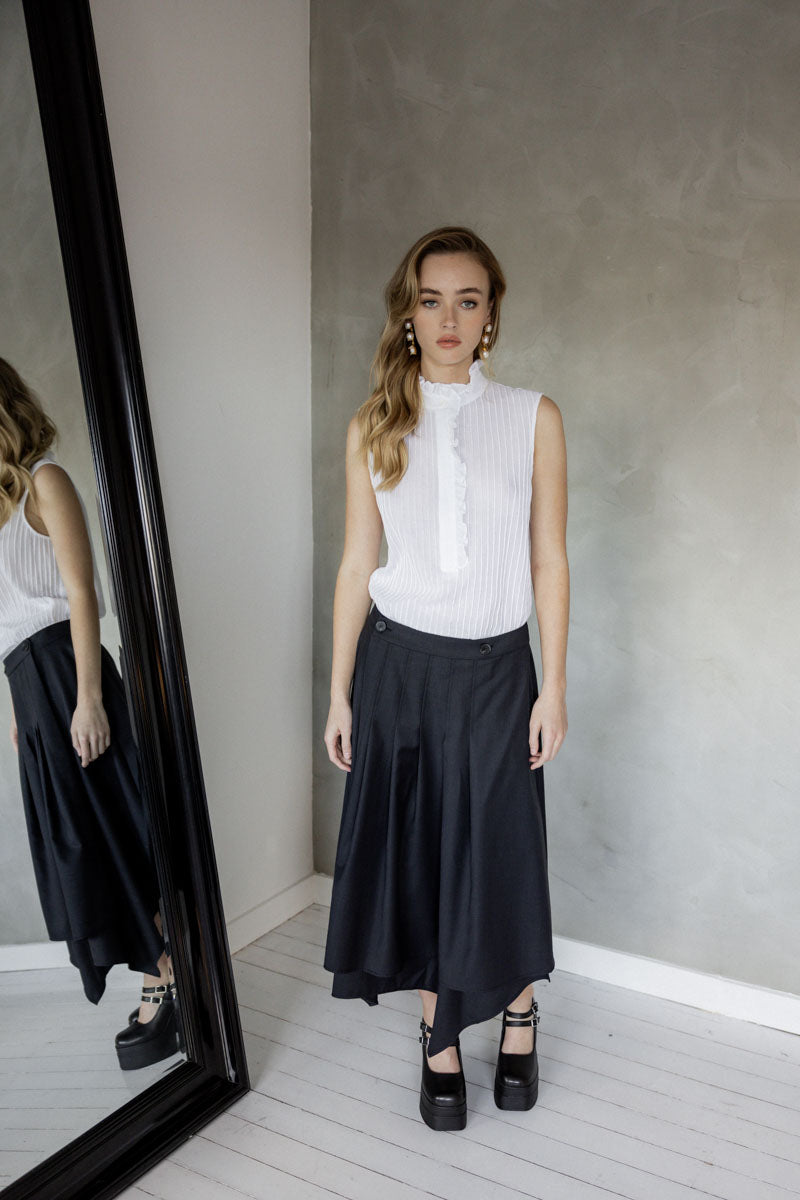 Like You Do Frill Neck Sleeveless white Cotton Blouse front view