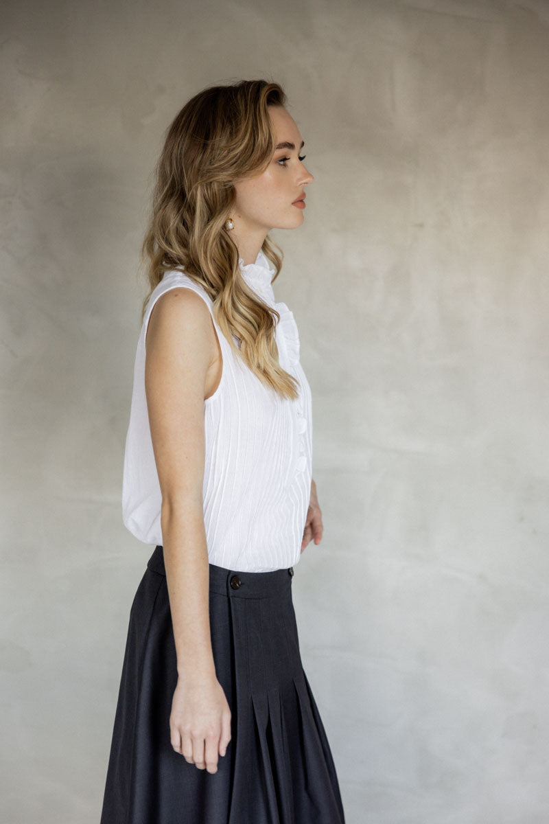Like You Do Frill Neck Sleeveless white Cotton Blouse side view