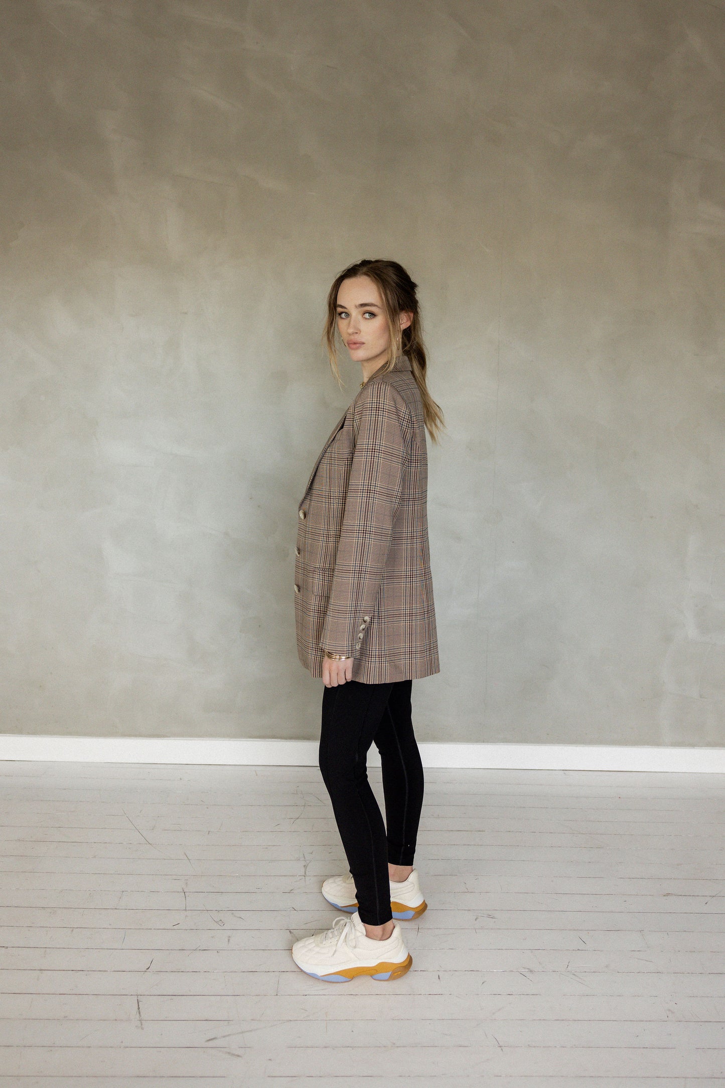 My Love Boyfriend Blazer Brown/Navy/Black Plaid side view