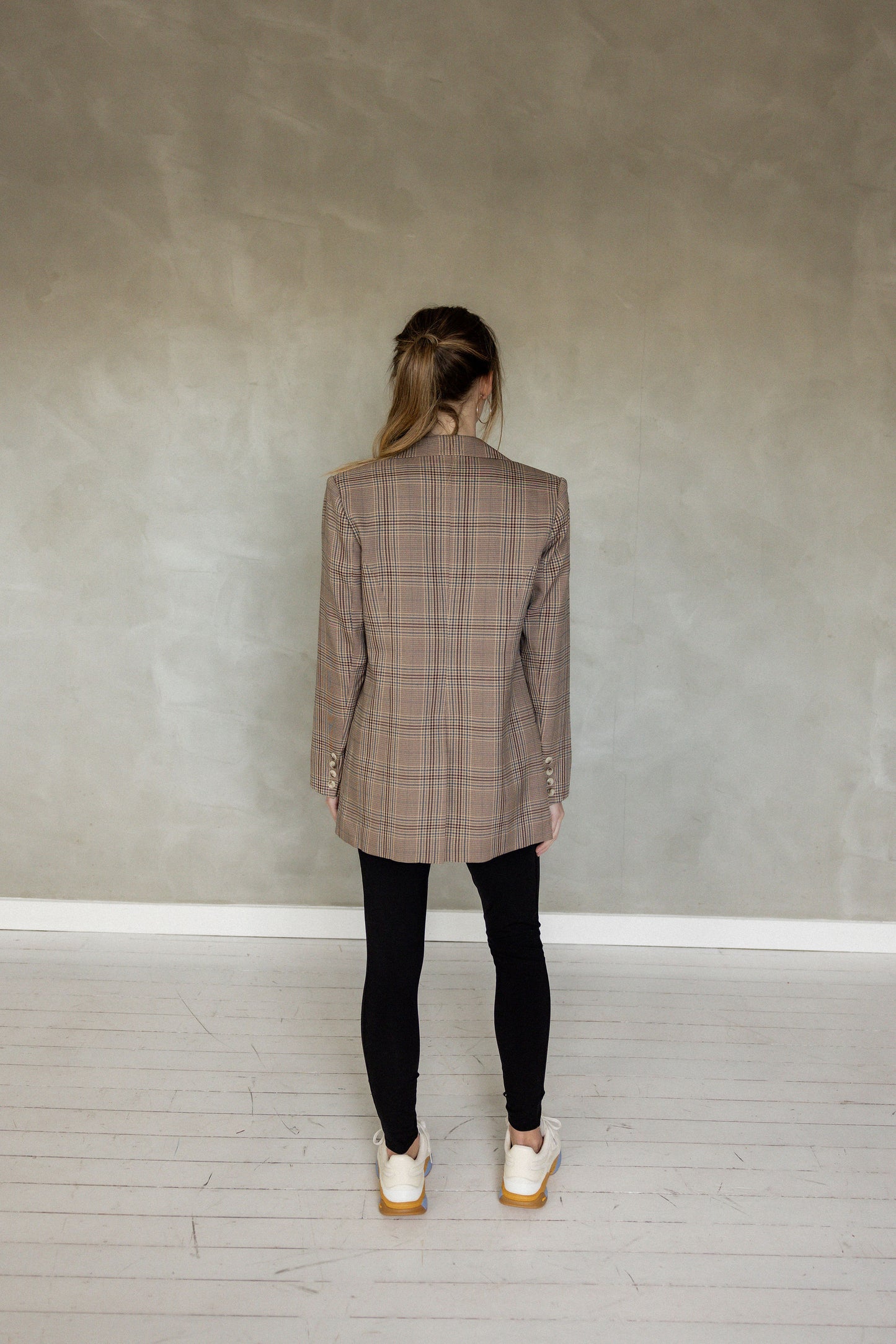 My Love Boyfriend Blazer Brown/Navy/Black Plaid back view