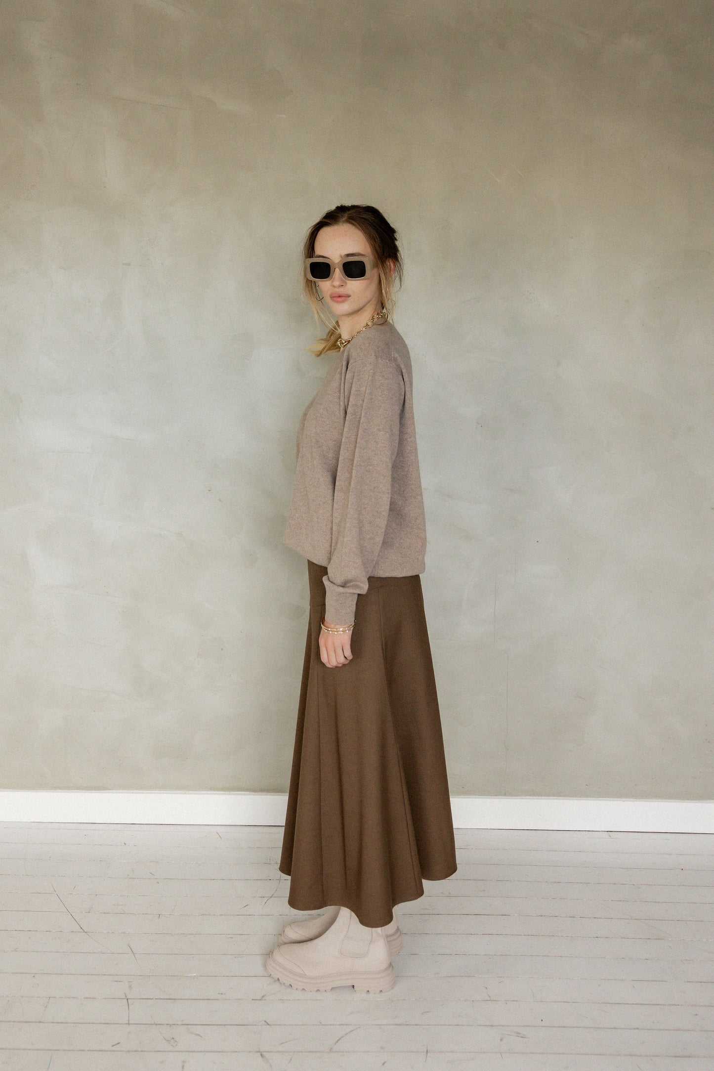 Hand In Mine Midi Skirt brown side view