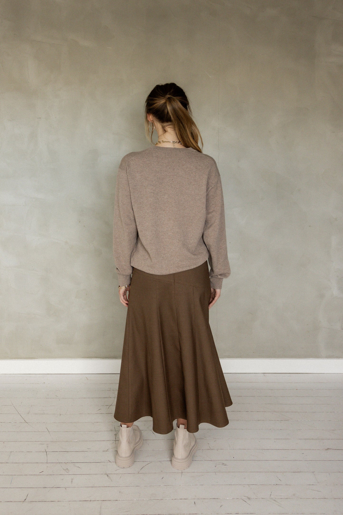 Hand In Mine Midi Skirt brown back view
