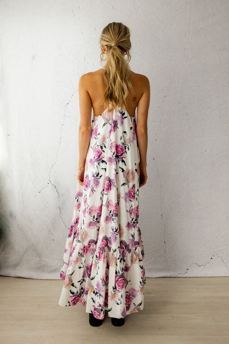 Say To Me Cotton Maxi Dress Rose Print back view