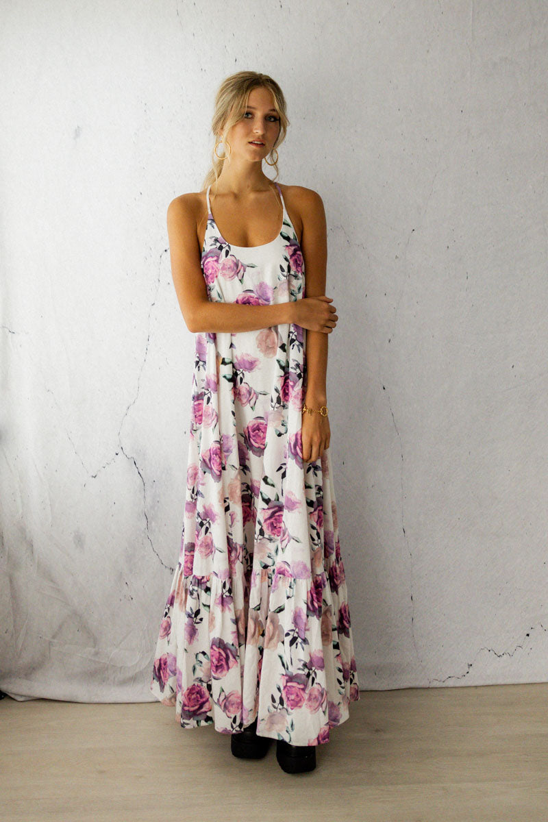 Say To Me Cotton Maxi Dress Rose Print front view