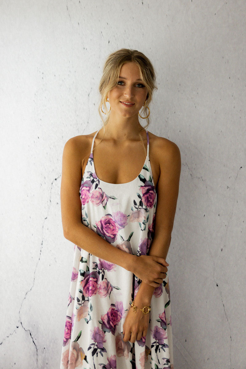 Say To Me Cotton Maxi Dress Rose Print close up view