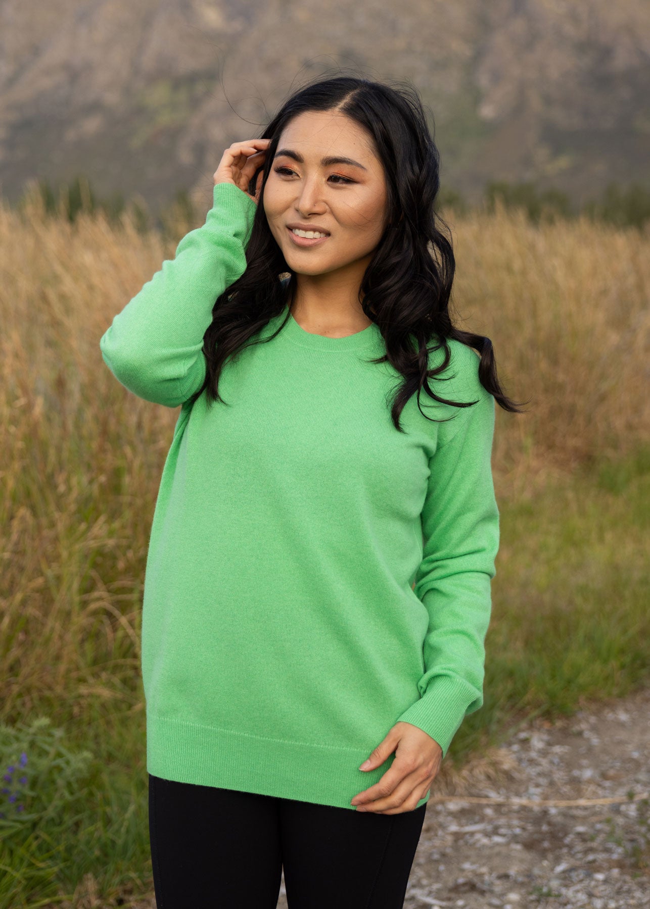 Ever Be Round Neck Knit Sweater Emerald front view