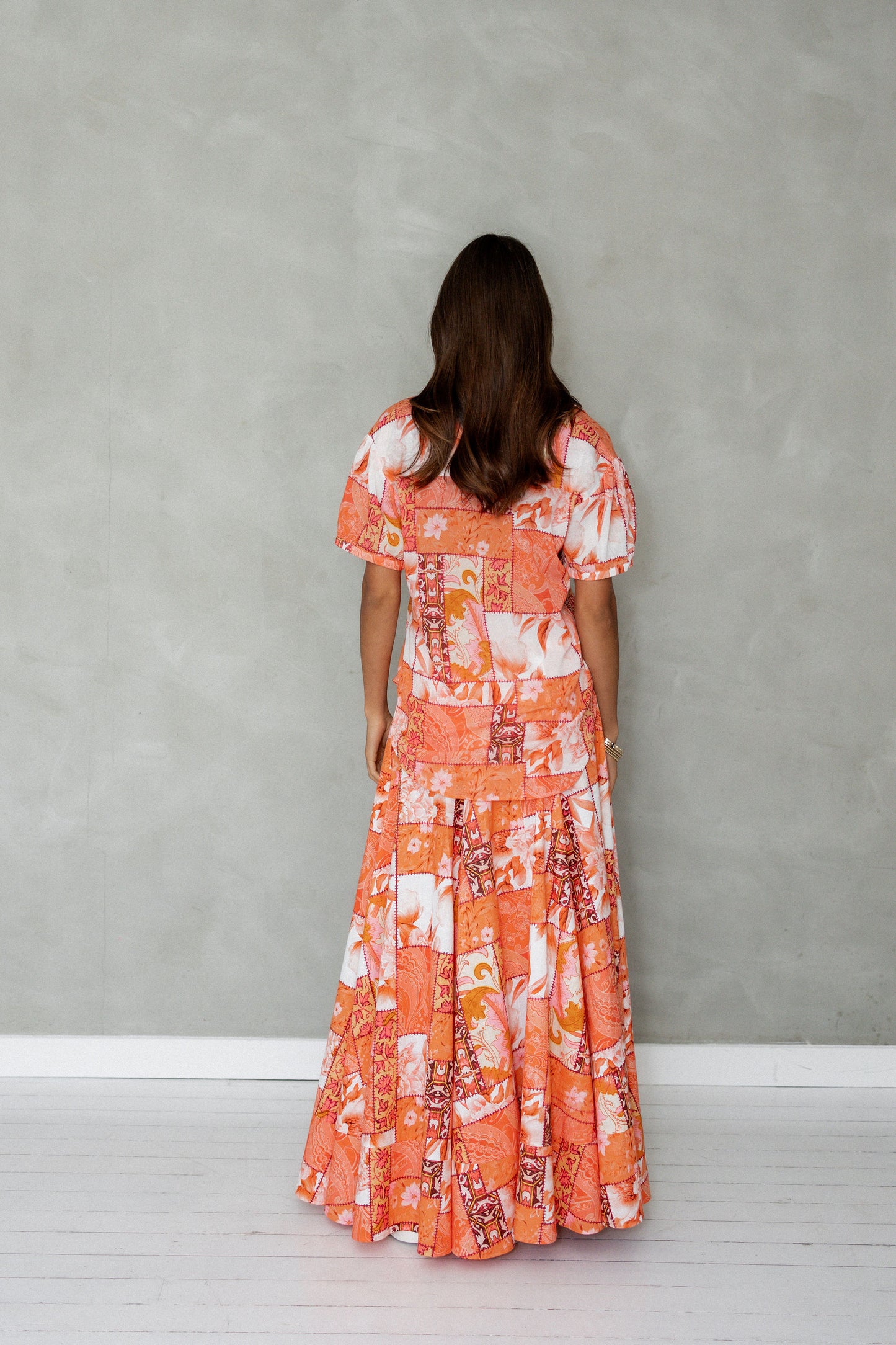 Look At Me Puff Sleeve Cotton Blouse Patchwork Print back view